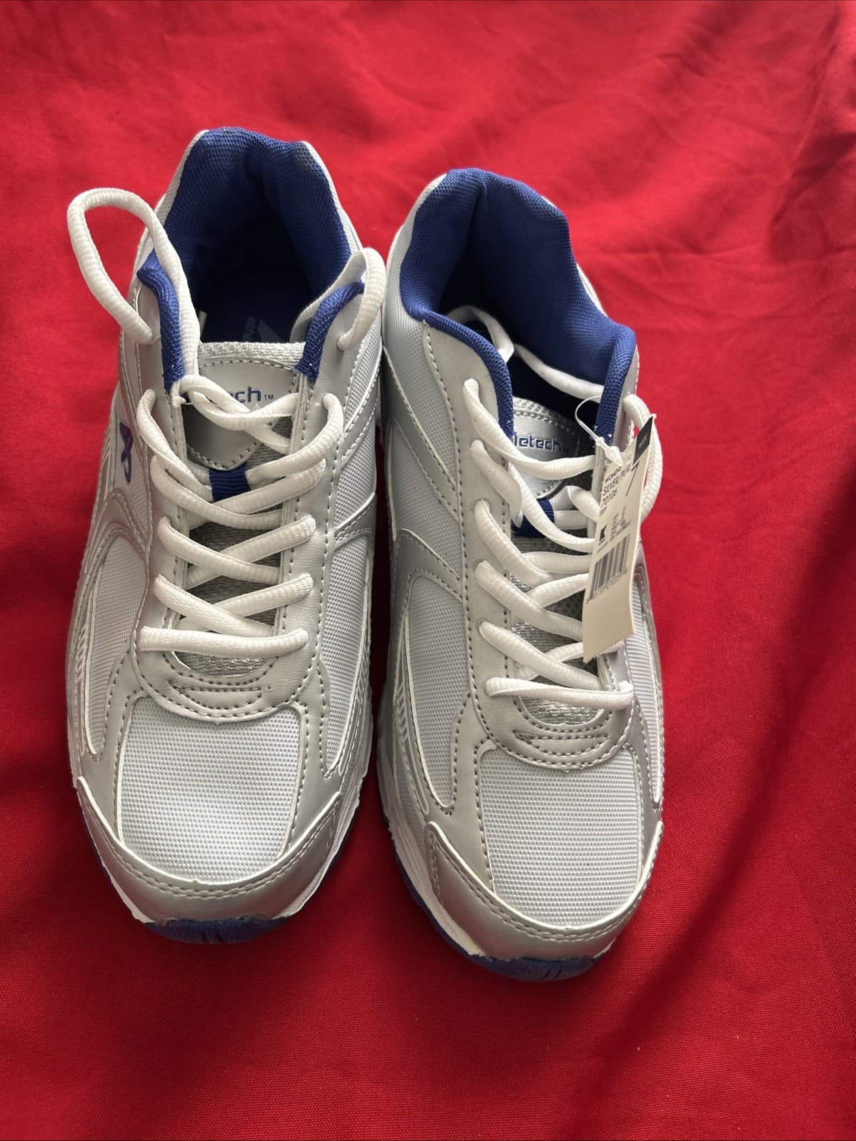 Athletech Womens 60158 Size 7 W White Blue Lace Up Comfort Athletic Sneakers
