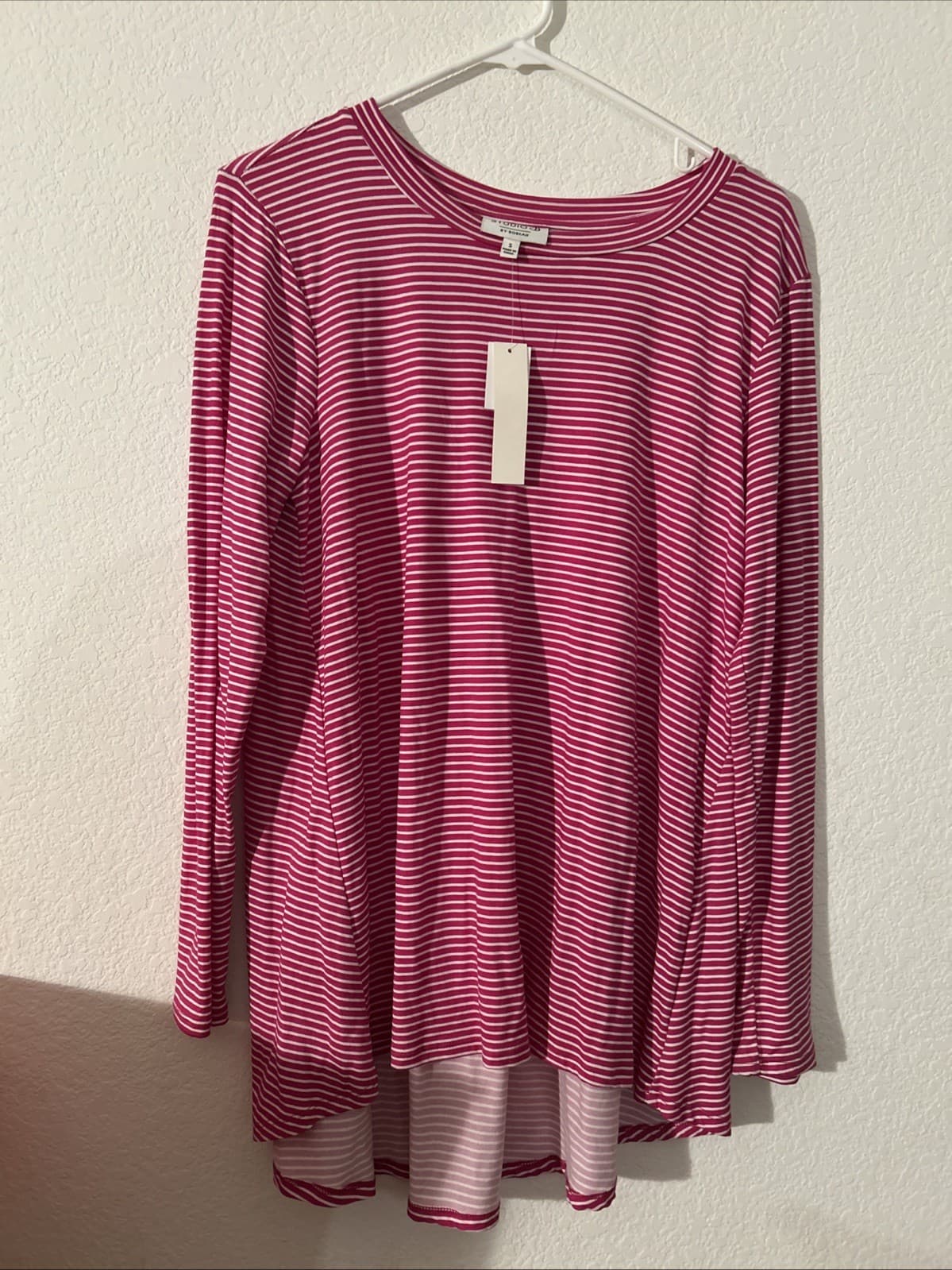 Women’s Stripe Long Sleeve Shirt 1X NWT Studio B By Bobeau Pink