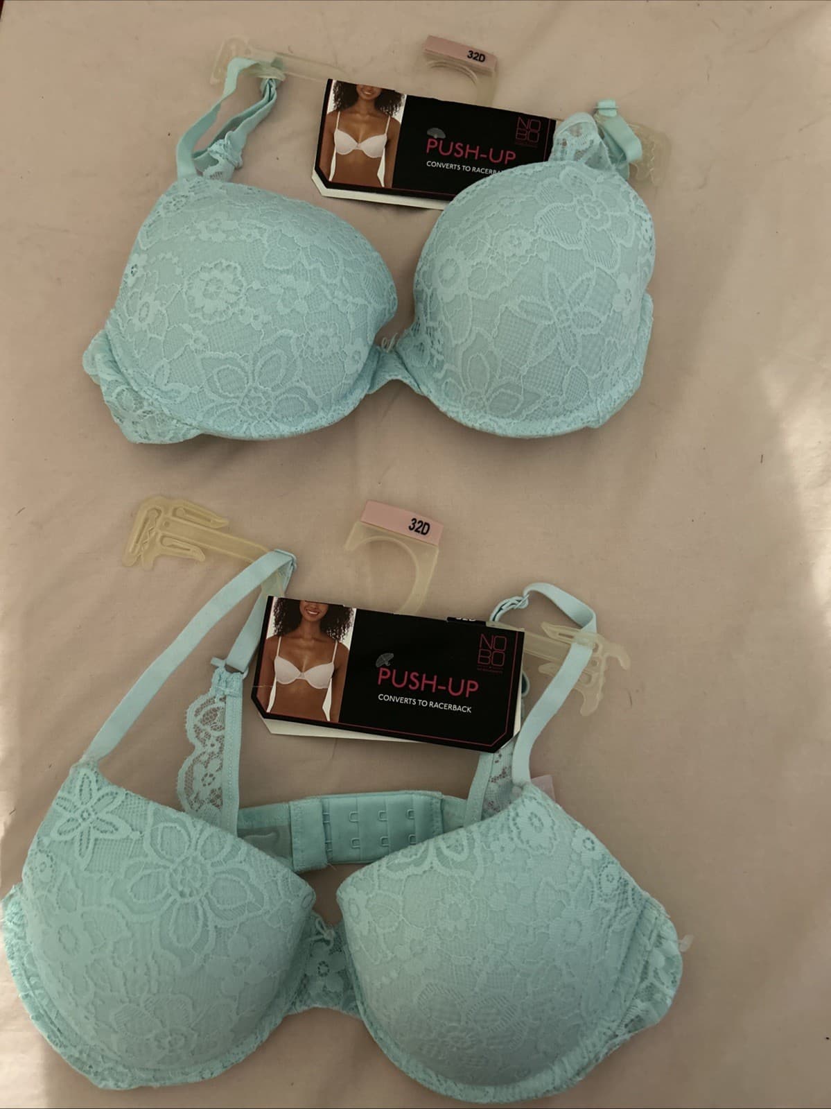 Lot Of 2 Push Up Bras Convert To Racerback NWT 32D Light Blue