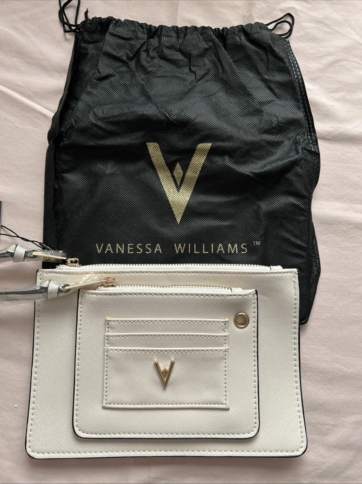 Vanessa Williams The Lush Collection Off White Zip Pouch with Dust Bag NWT