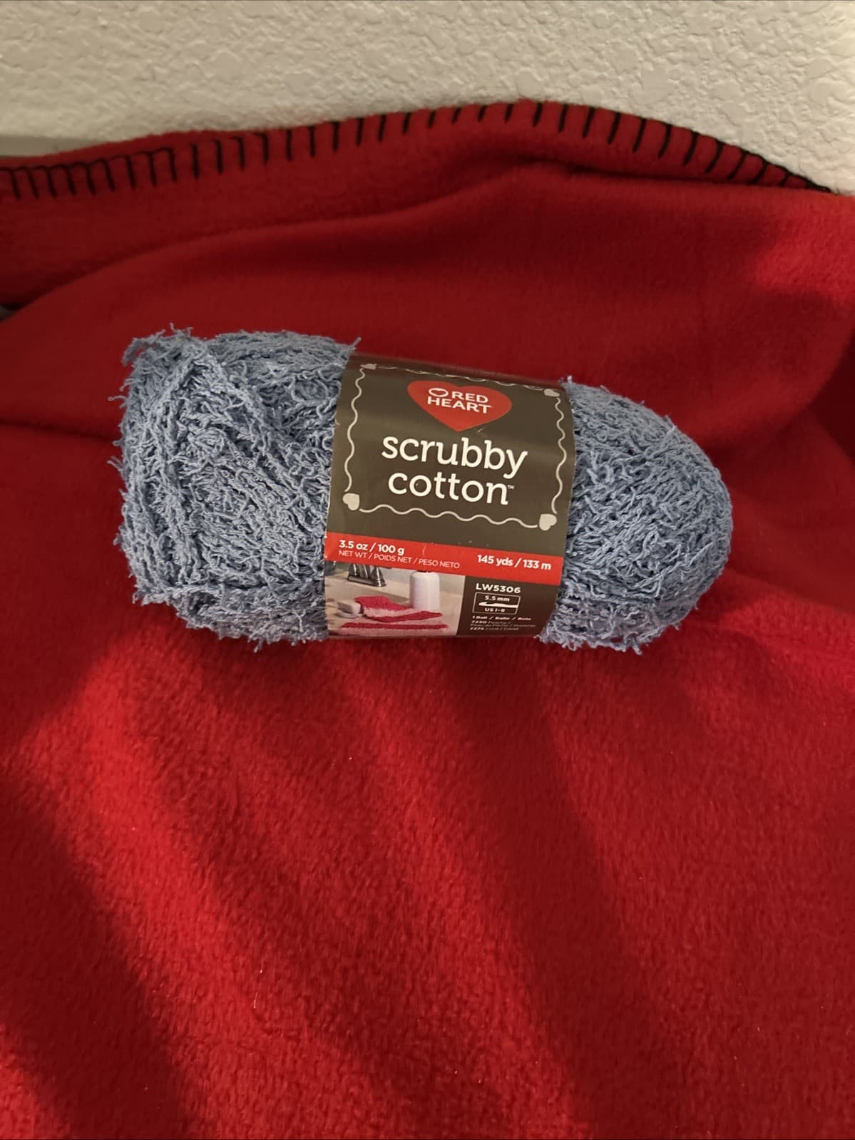 Red Heart Scrubby Cotton Yarn 1 Skein Denim Blue NEW