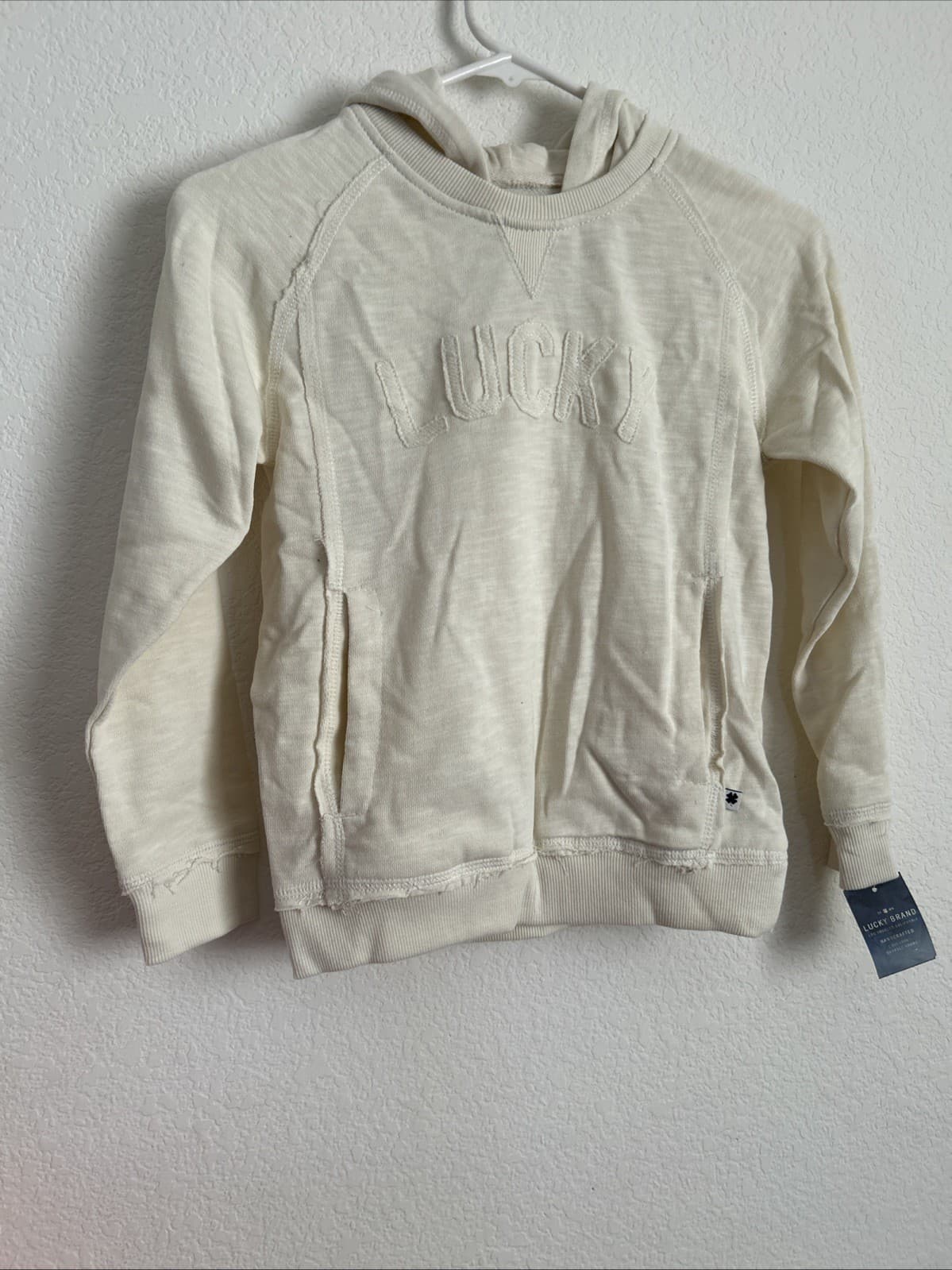 Little Girls Hooded Long Sleeve Sweater Size 7 Beige NWT