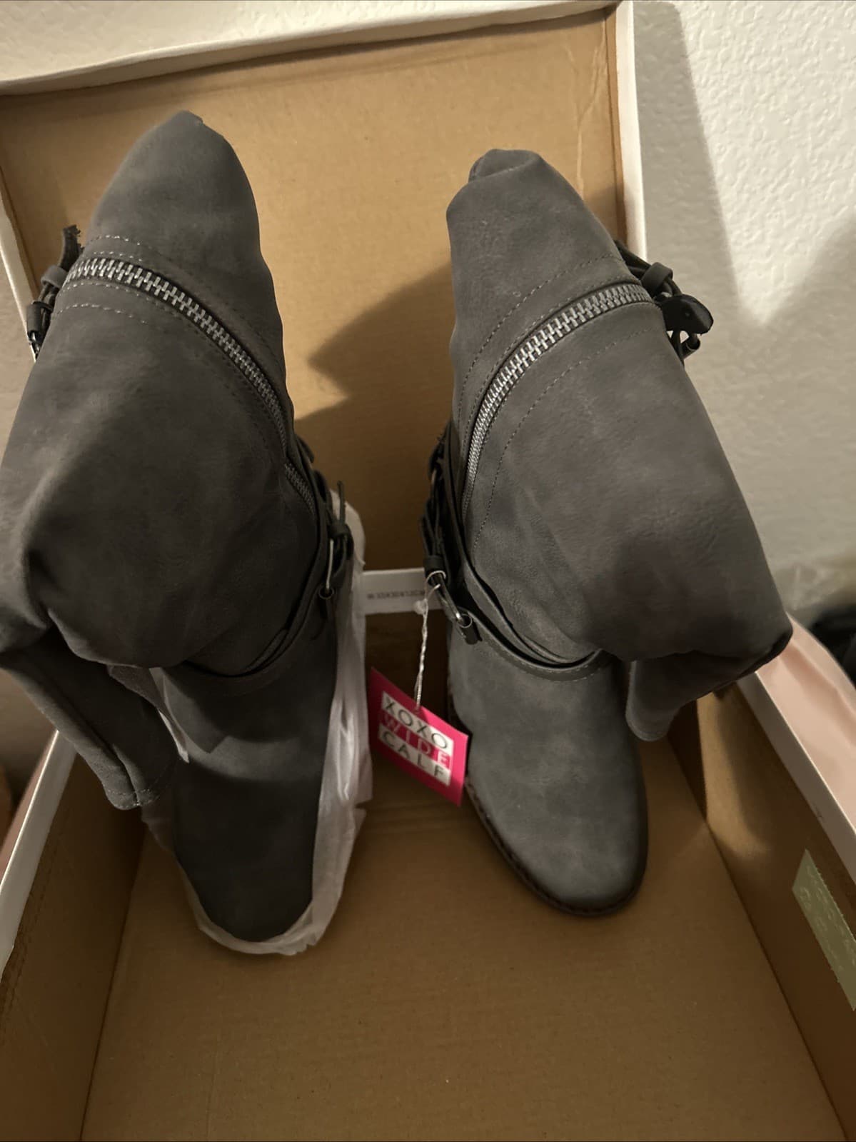 XOXO MILES WIDE CALF TALL RIDING EQUESTRIAN BOOTS GRAY SIZE 6M New in Box