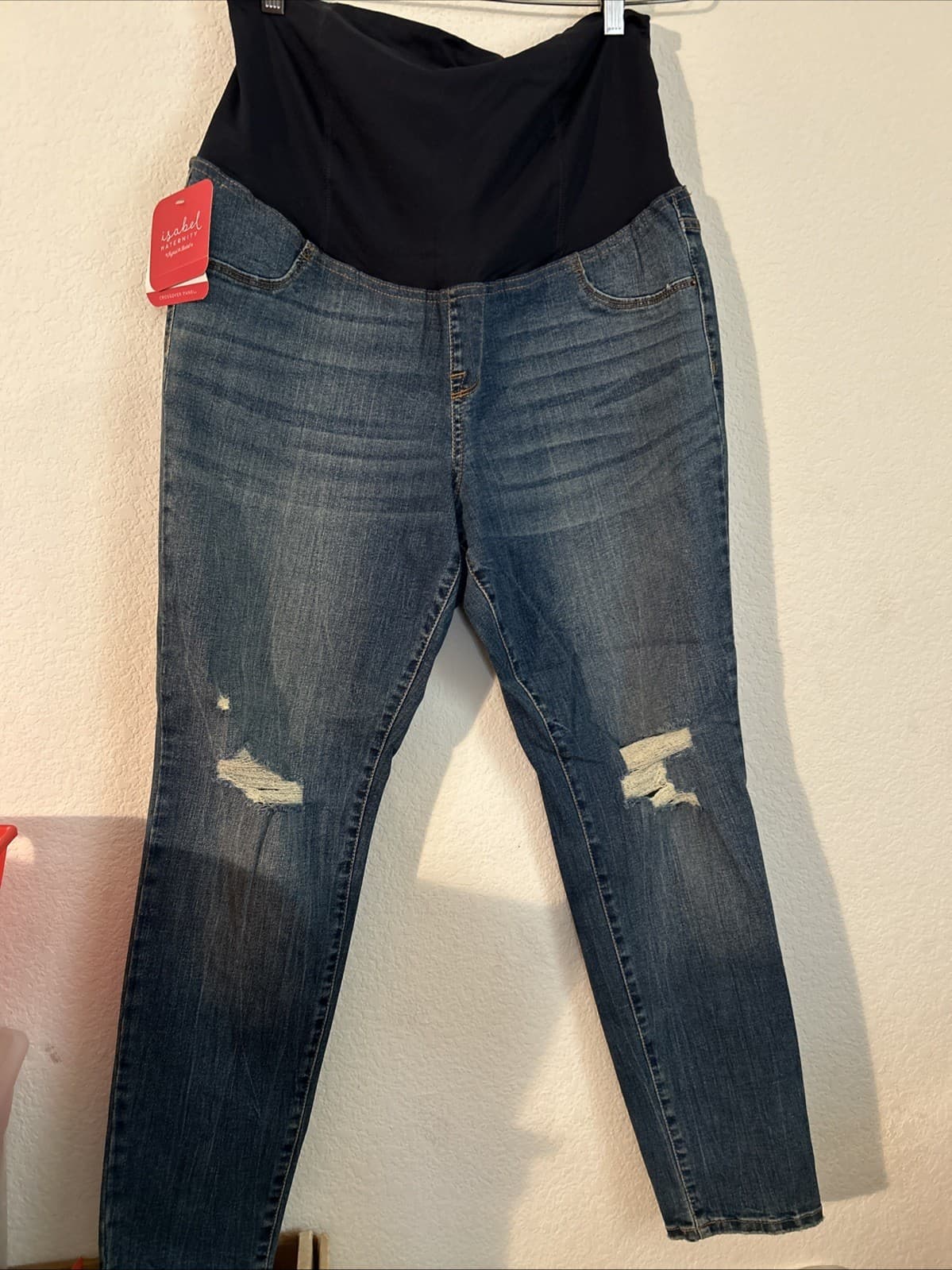 Women's Skinny Distressed Maternity Jeans 16/33 NWT Isabel Maternity Blue