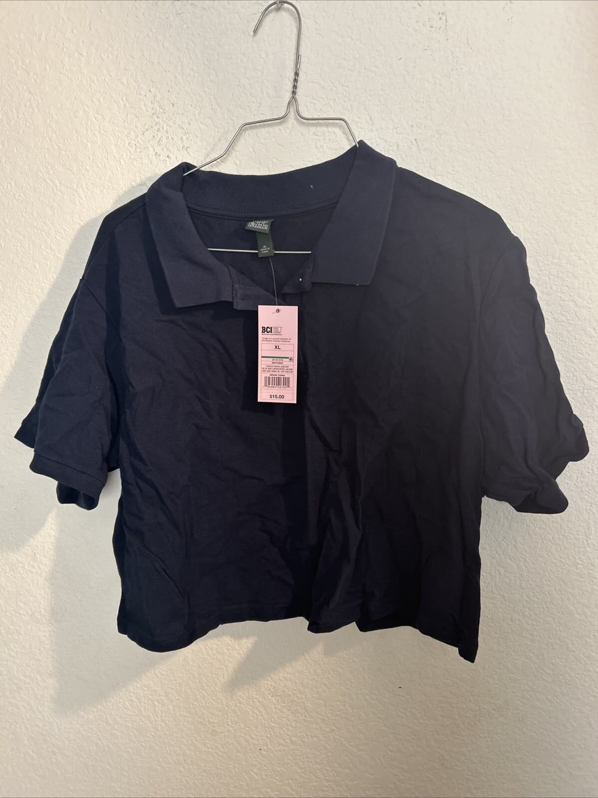 Wild Fable Women's Polo Style Cropped Top, 3-Button Shirt, Navy Blue, X-Large