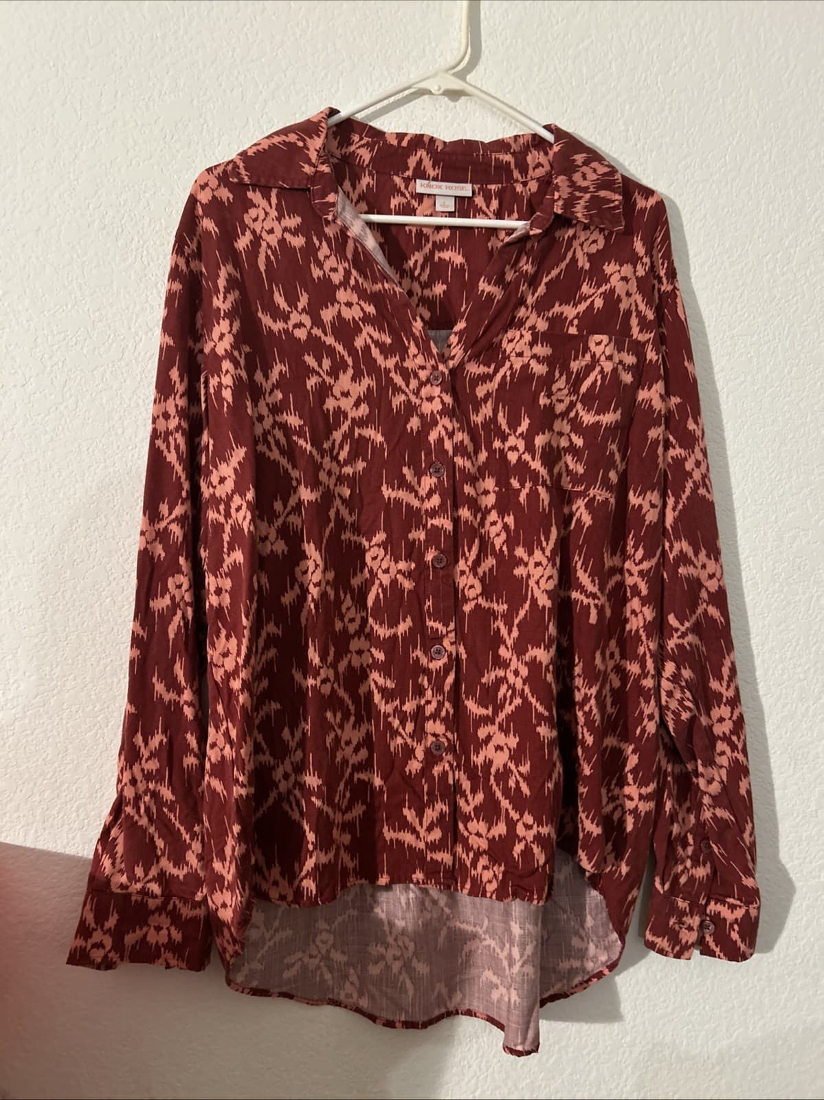 Knox Rose Button Up Shirt Womens Large Oversized Red Pink Lyocell Boho