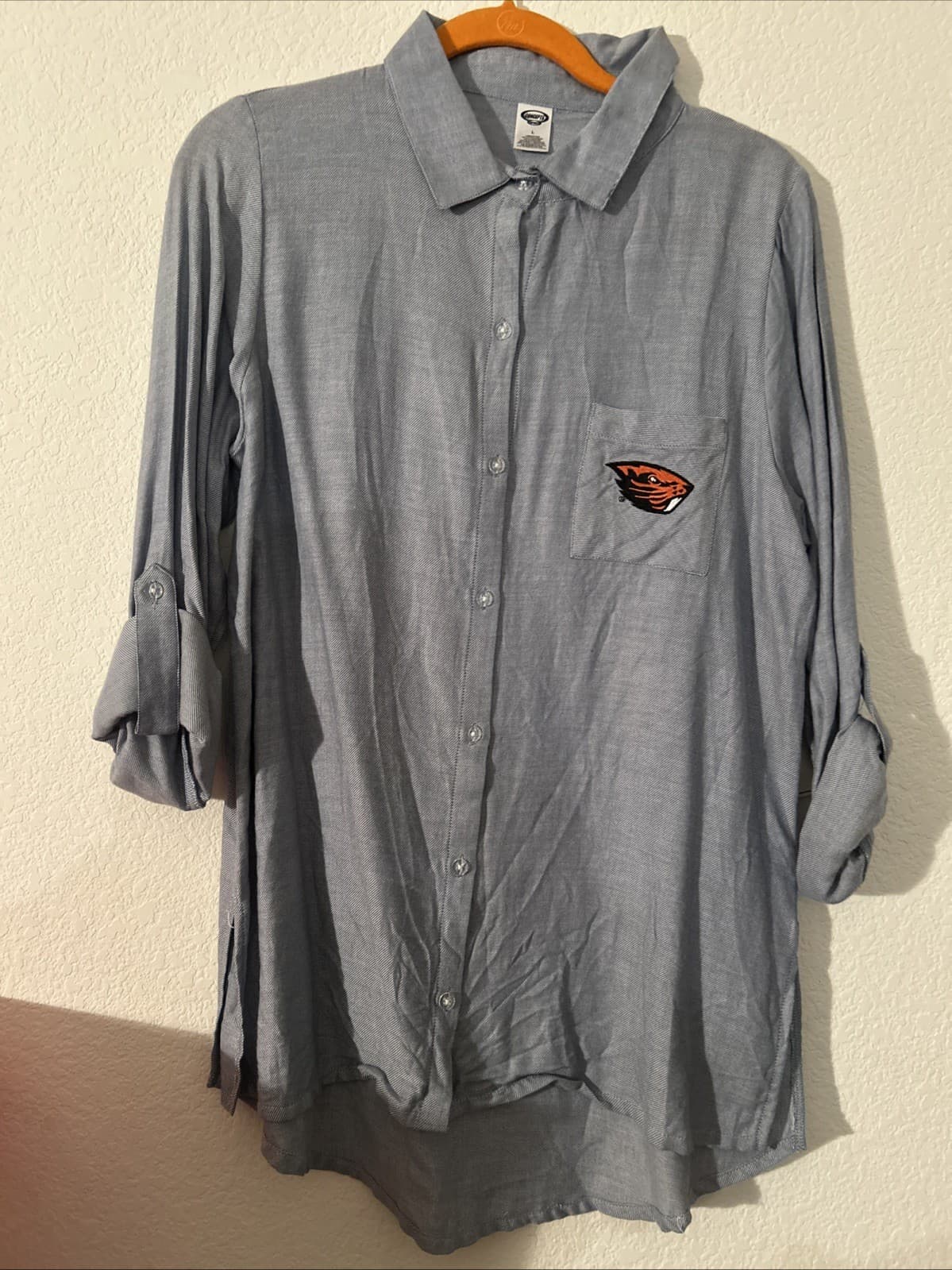 Women’s Blue Button Done Shirt Long Sleeve NWT Concepts Large