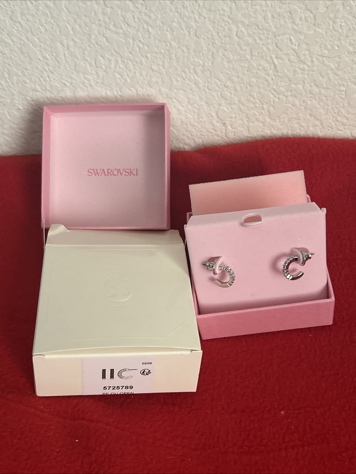 Swarovski Blue Mini Hoop Earrings Round Cut Rhodium Plated 5725789