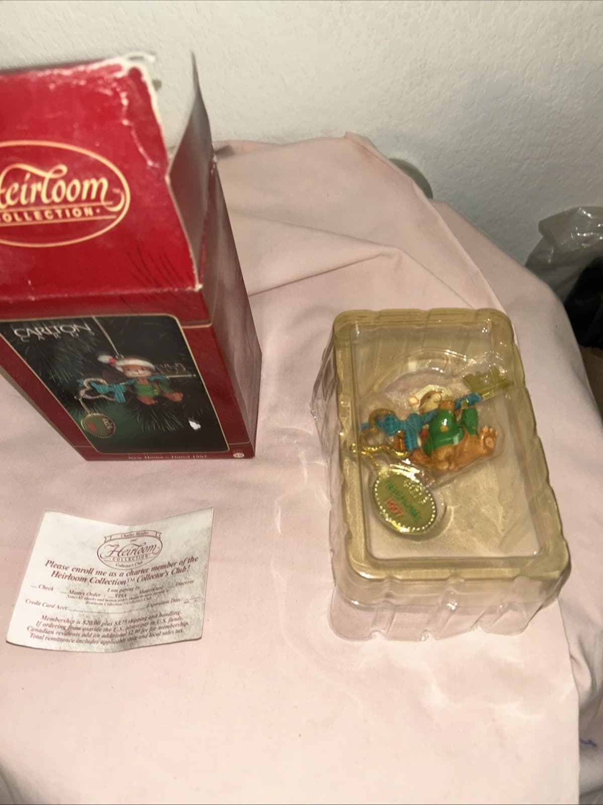 Carlton Cards Squirrel "New Home" 1997 Key Critter Christmas Ornament Santa Hat