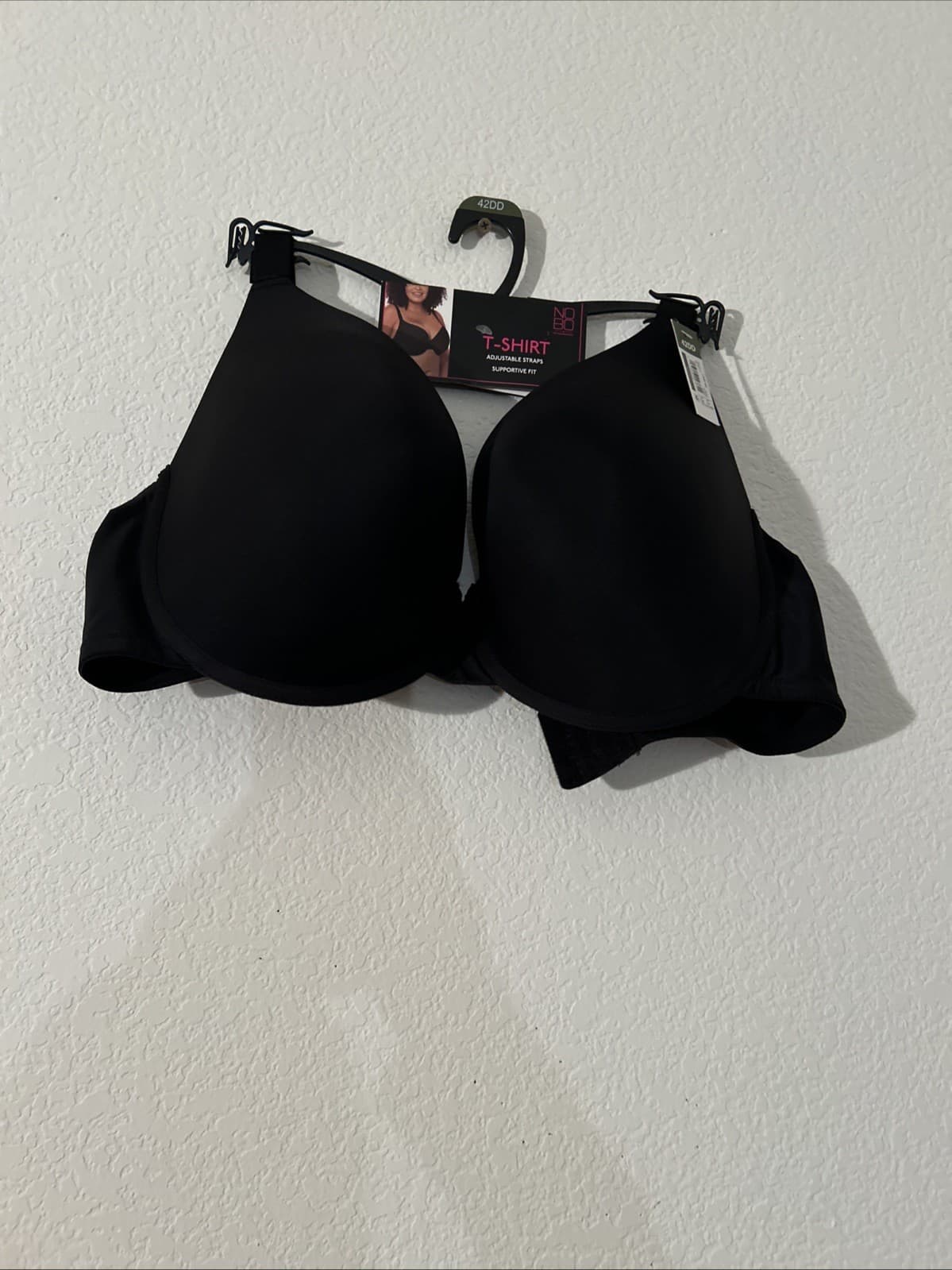 No Boundaries T-Shirt Bra 42DD Black Adjustable Straps Supportive Fit Solid NoBo