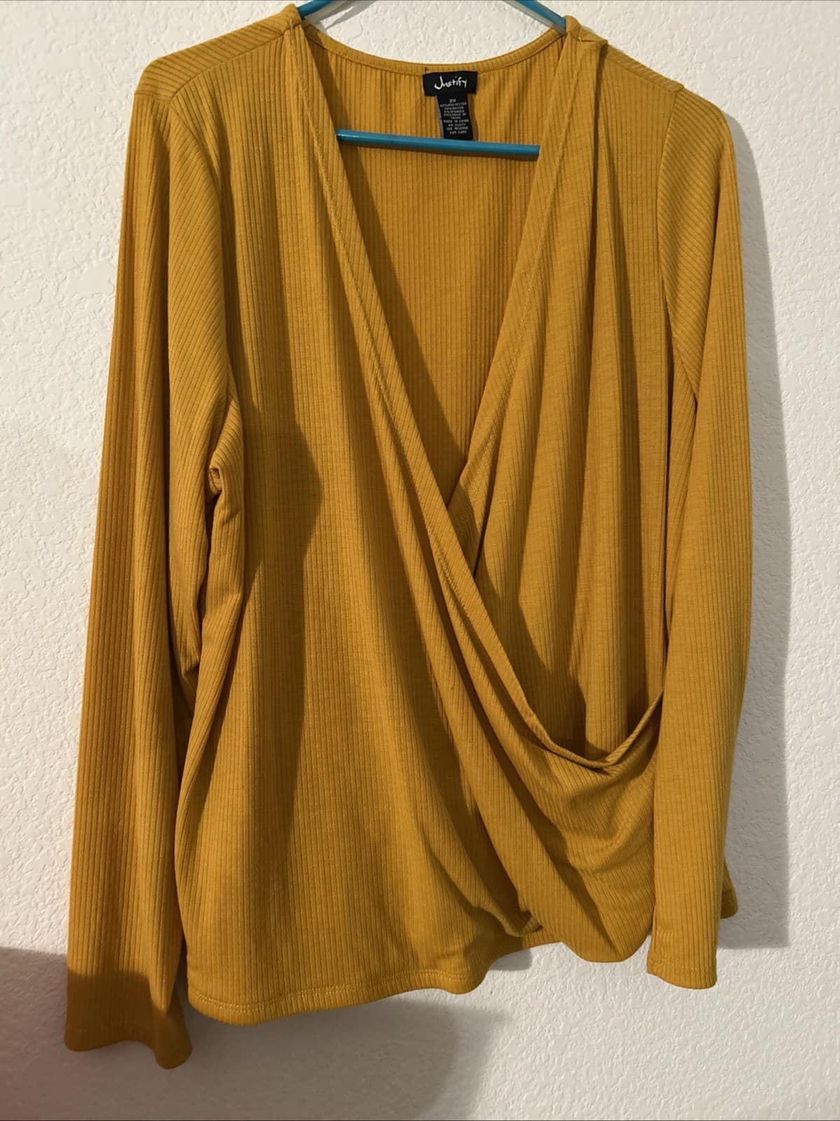 Women’s Justify Faux Wrap 2X Top New Mustard Color