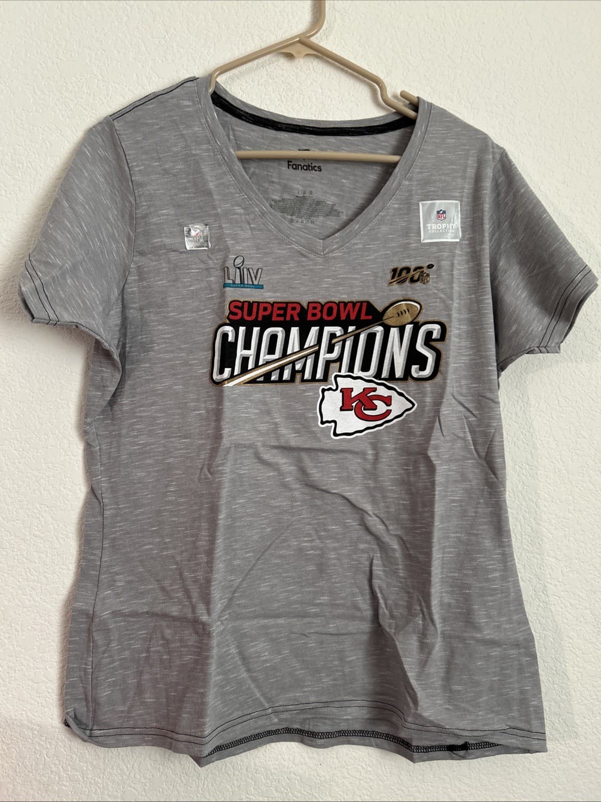 Women’s Kansa City Super Bowl Heather Gray Large Tee New XLarge Fanatics LIIV