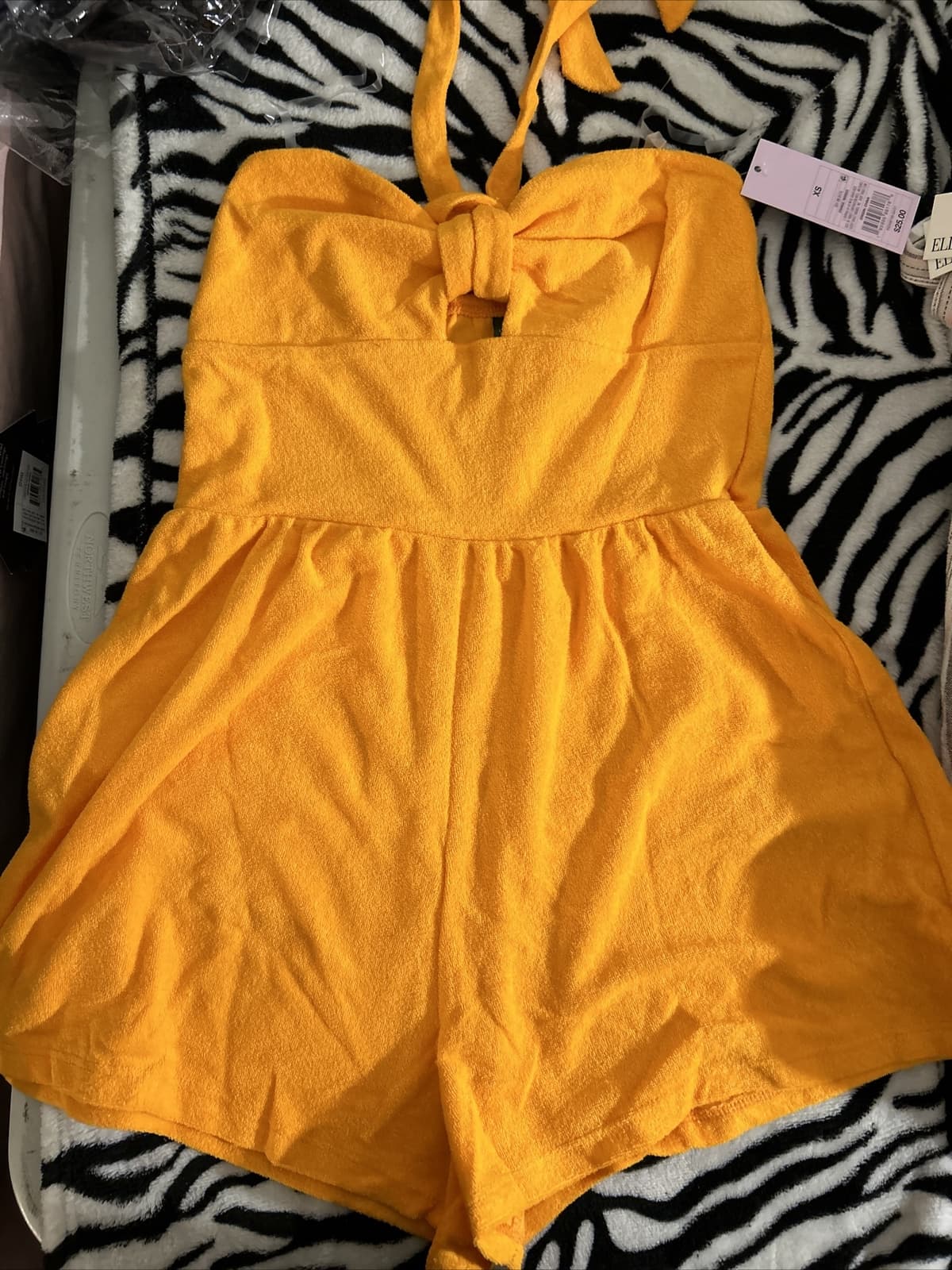Wild Fable Women's XS Orange Halter Top French Terry Towel Cover Up Romper