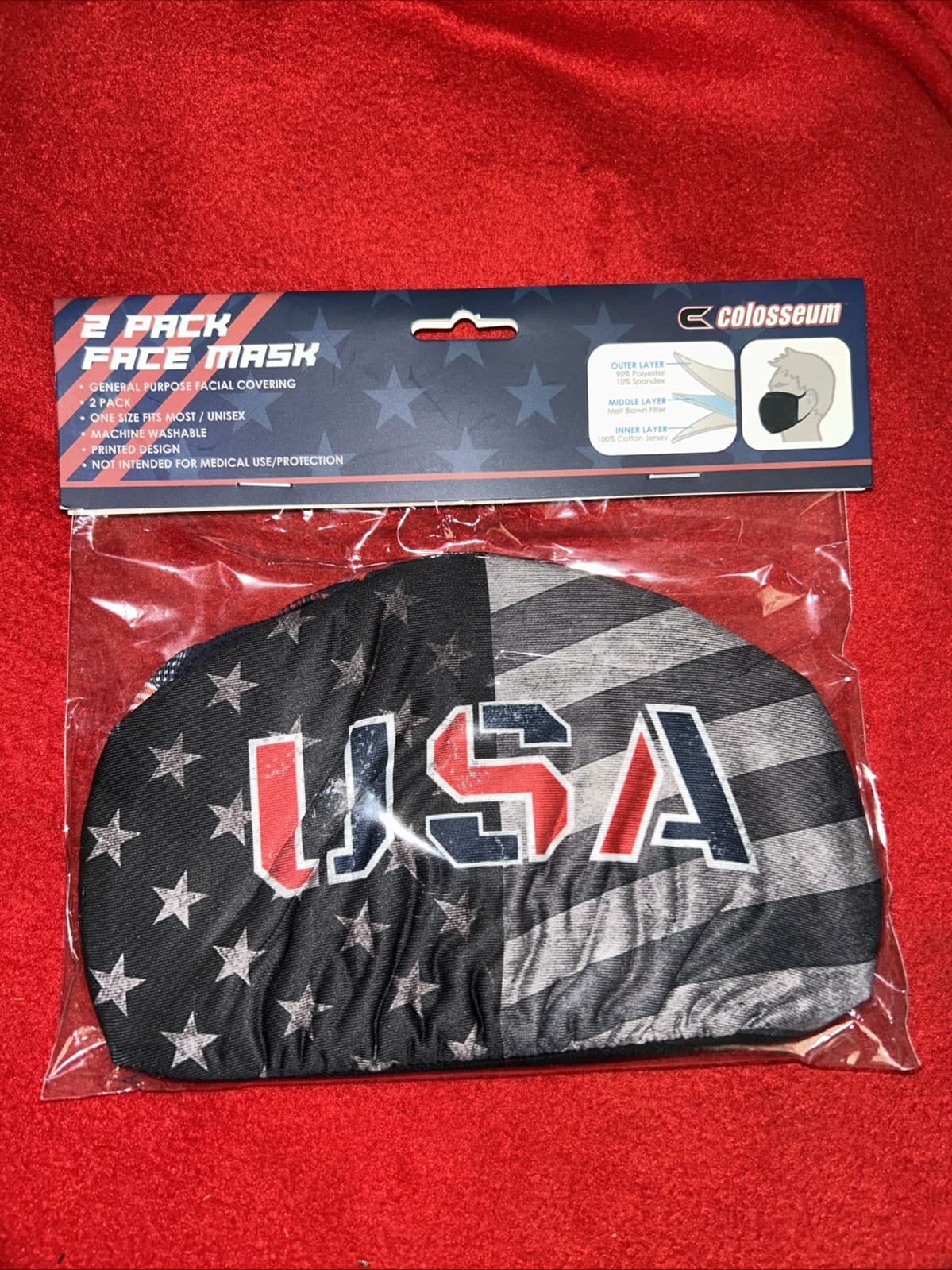 USA 2 Pack Face Mask New Colosseum New