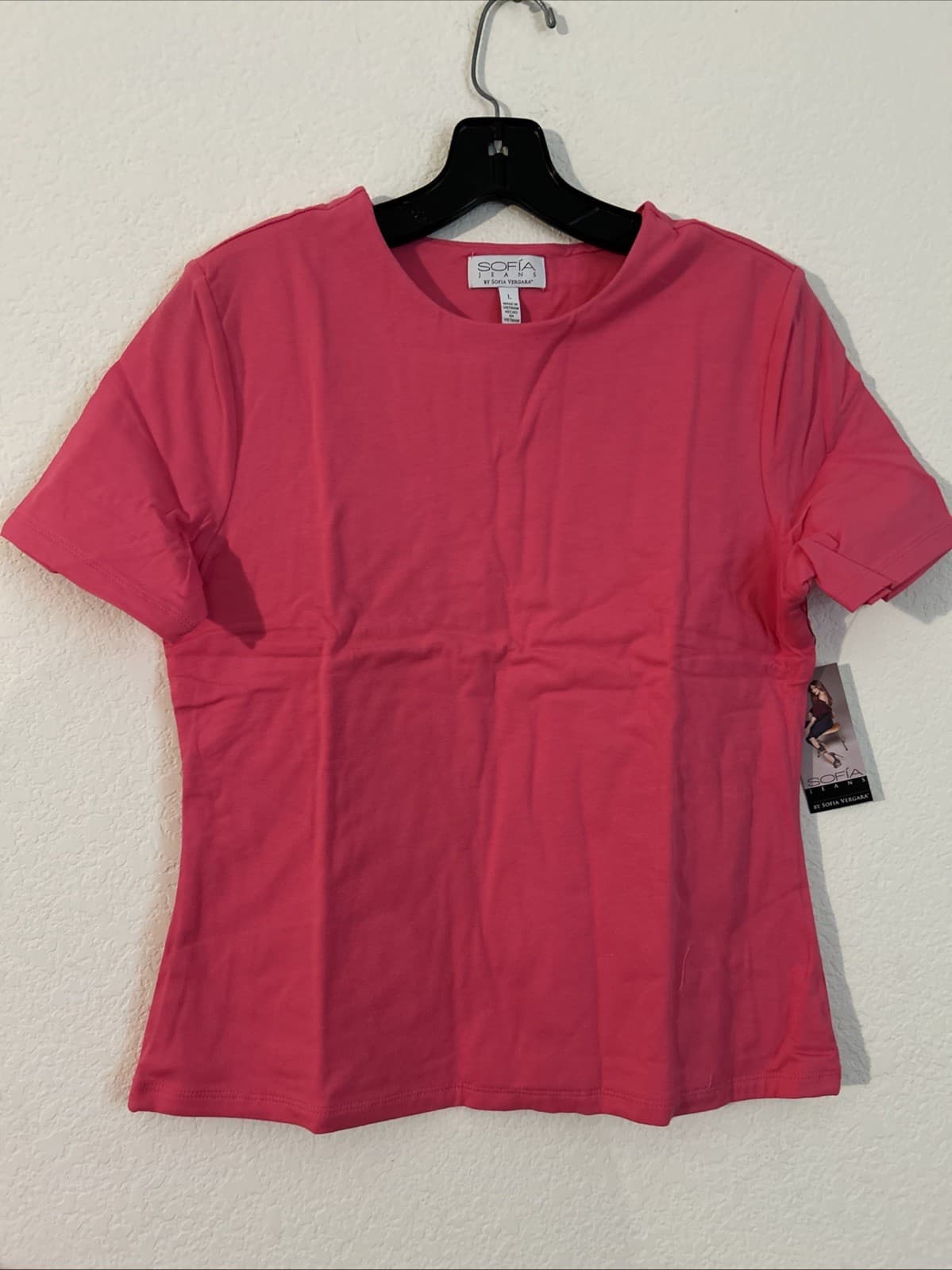 Sofia Jeans Women's High Neck Tee with Short Sleeves, Size: Large - PINK