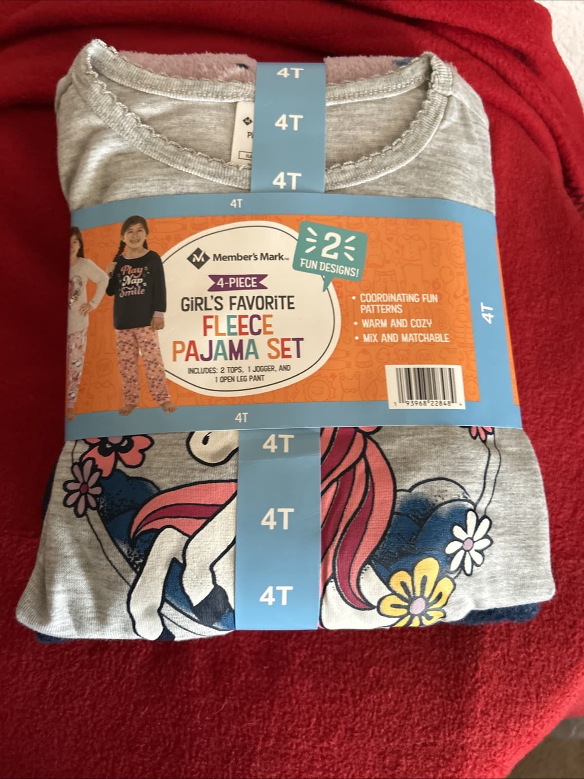 MEMBER'S MARK Girls' 4 Piece Fleece PJ Set Unicorn 4T