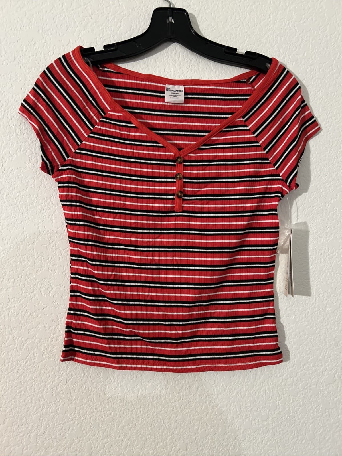 Womens Medium 8/10 No Boundaries Rib Henley Flame Red Top NWT
