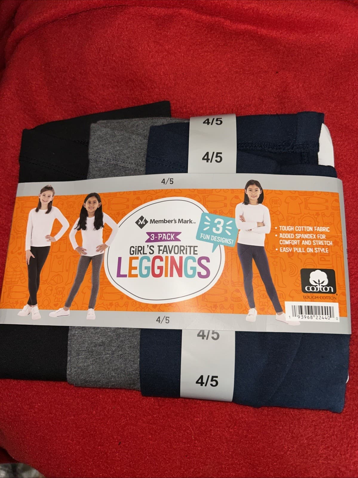 Members Mark 3pack Girls Favorite Leggings 4/5 Black, Navy, Grey