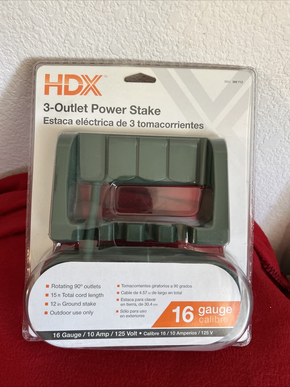 15 ft Cord HDX 3-Outlet Power Stake 16gauge/10amp/125 volt-outdoor use