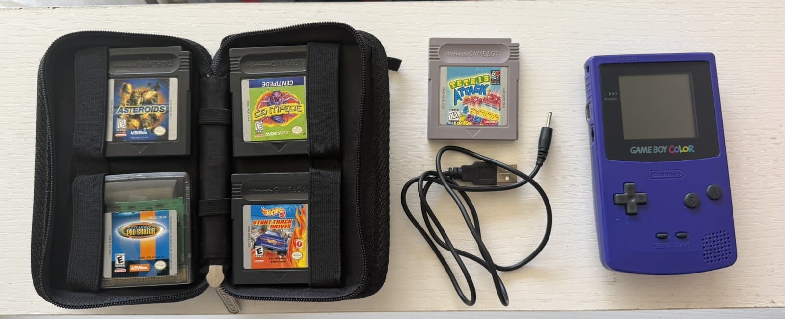 Nintendo Game Boy Color 1998 Grape Handheld System TESTED 5 Games Great Screen
