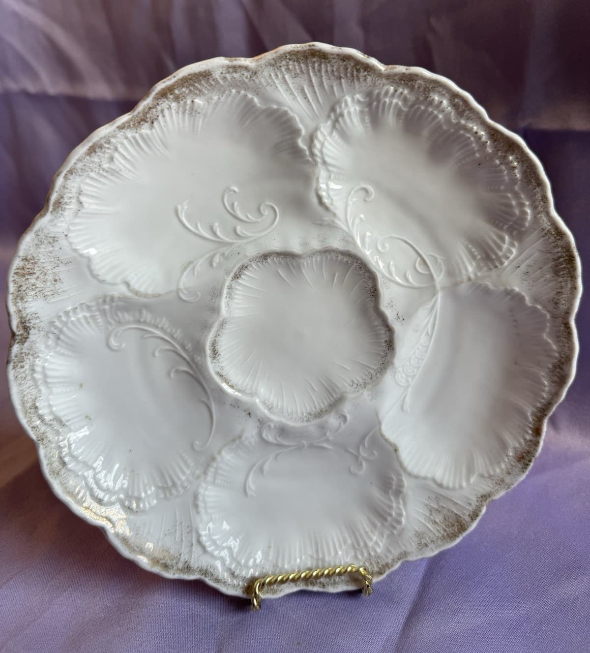 *RARE*ANTIQUE-Weimar Porzellan Oyster Plate-5 Oyster Wells+1 Dipping Well