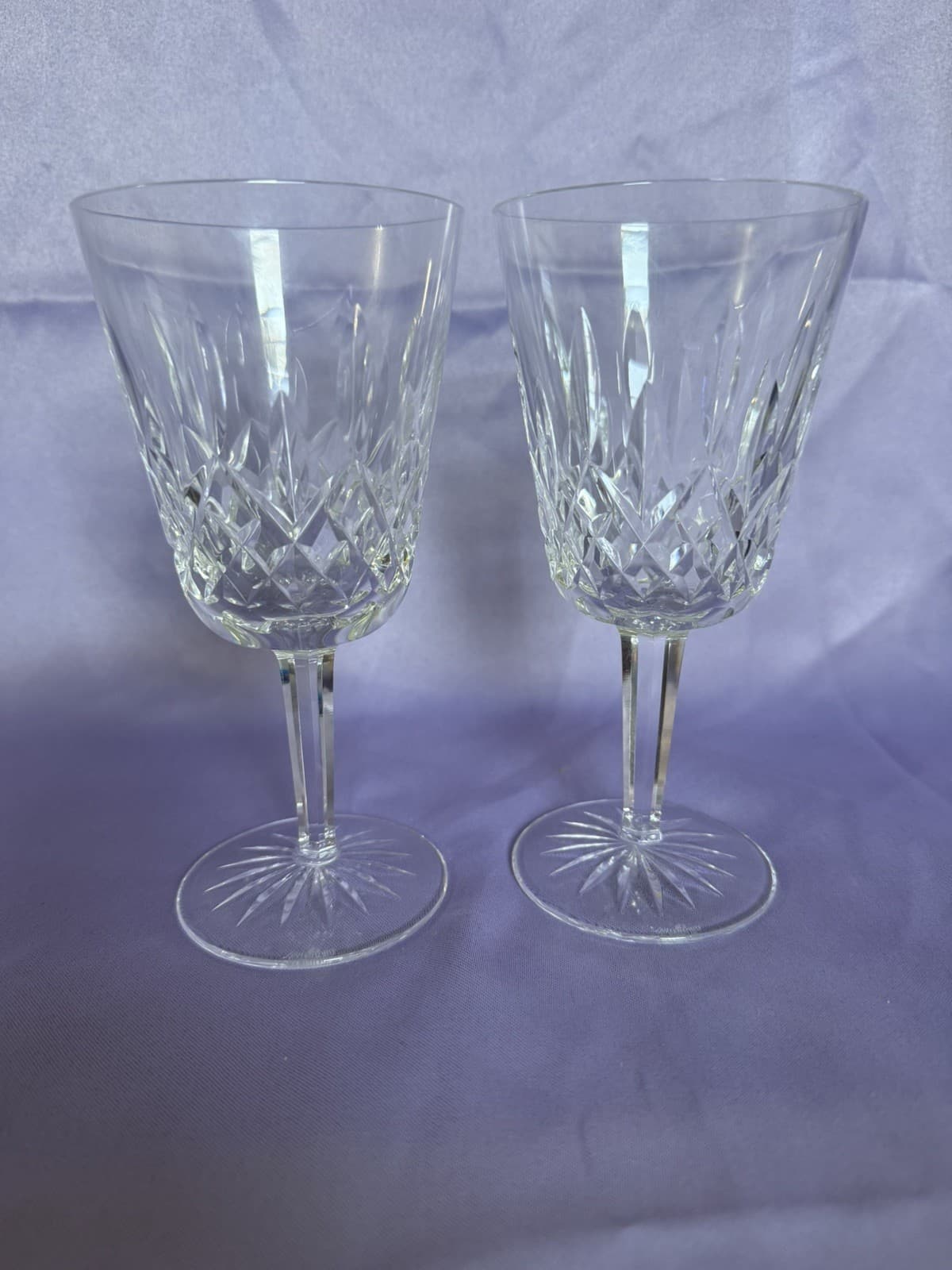 Set of 2 WATERFORD CRYSTAL Lismore Water Goblet/Wine Glasses 6 7/8” IRELAND 8oz