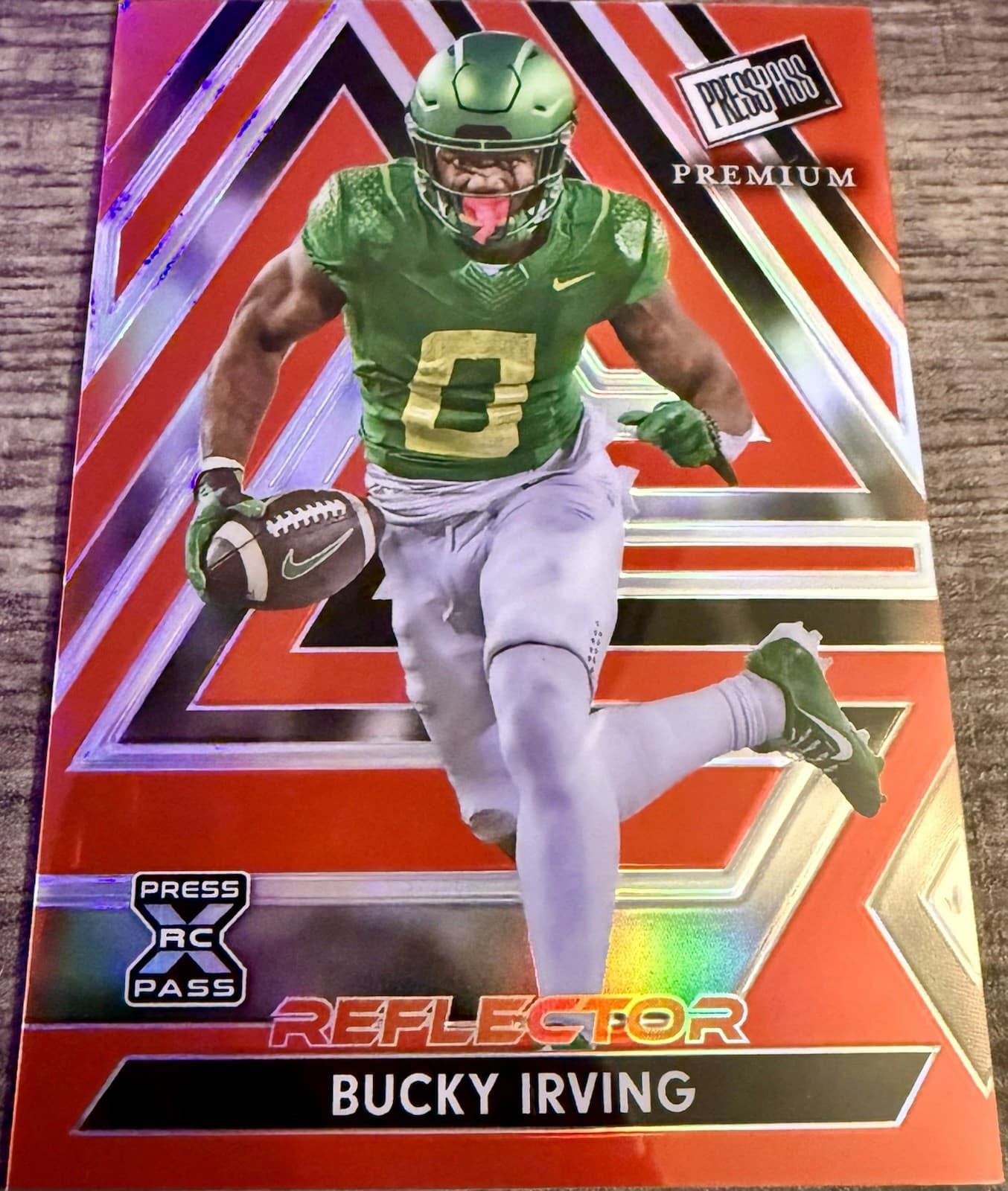2024 Leaf Press Pass Reflector #107 Bucky Irving - Red 04/15 RC