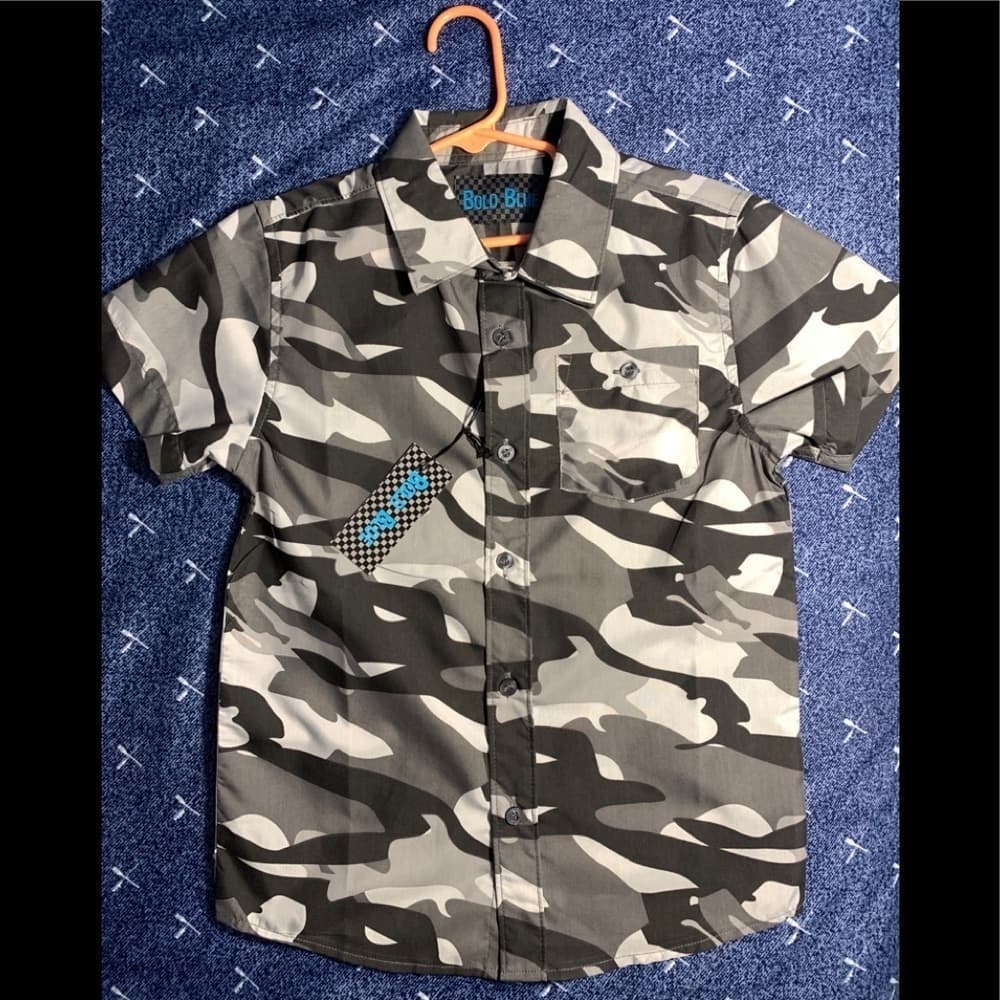Bold Blue Camo Boys button down shirt 6