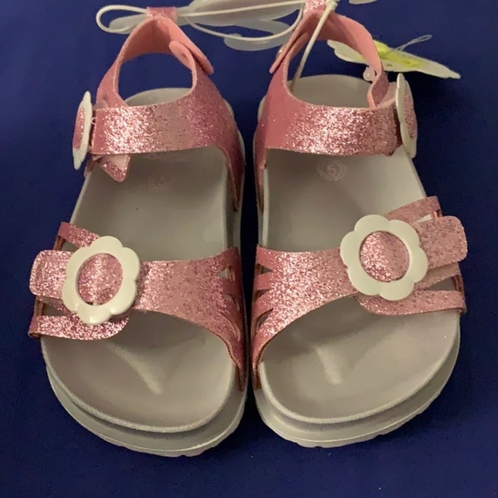 Metallic Pink Sandals with Glittery Finish and Adjustable Straps