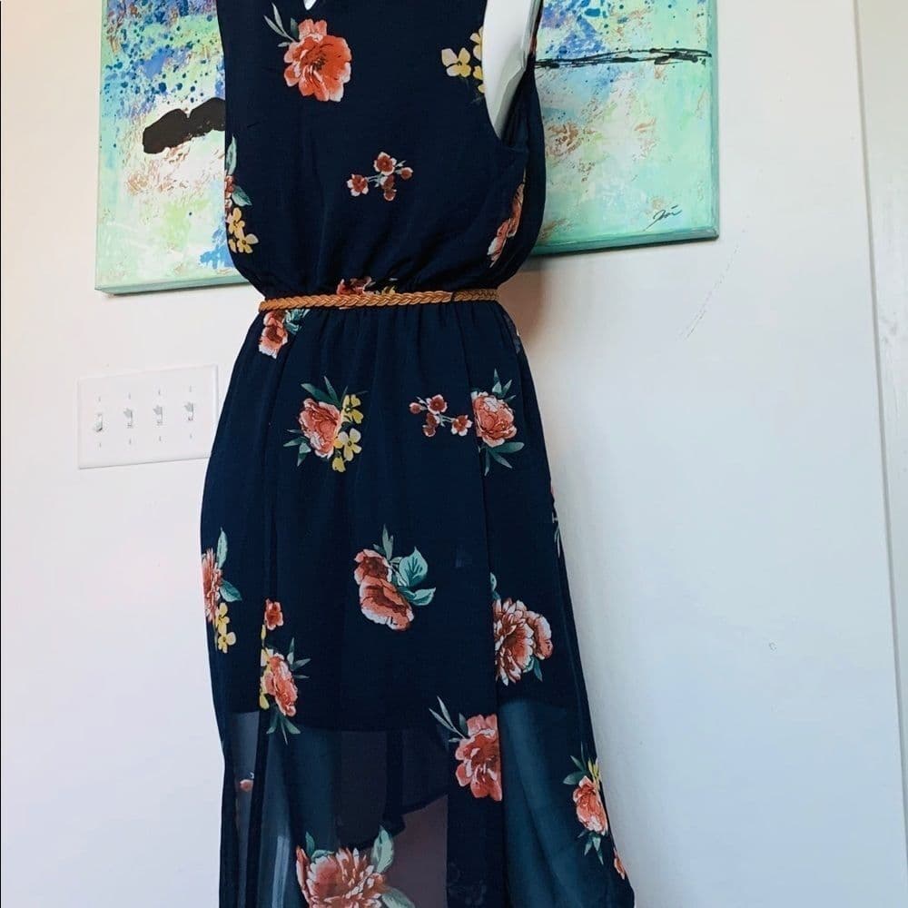 Women’s floral prints navy blue dress