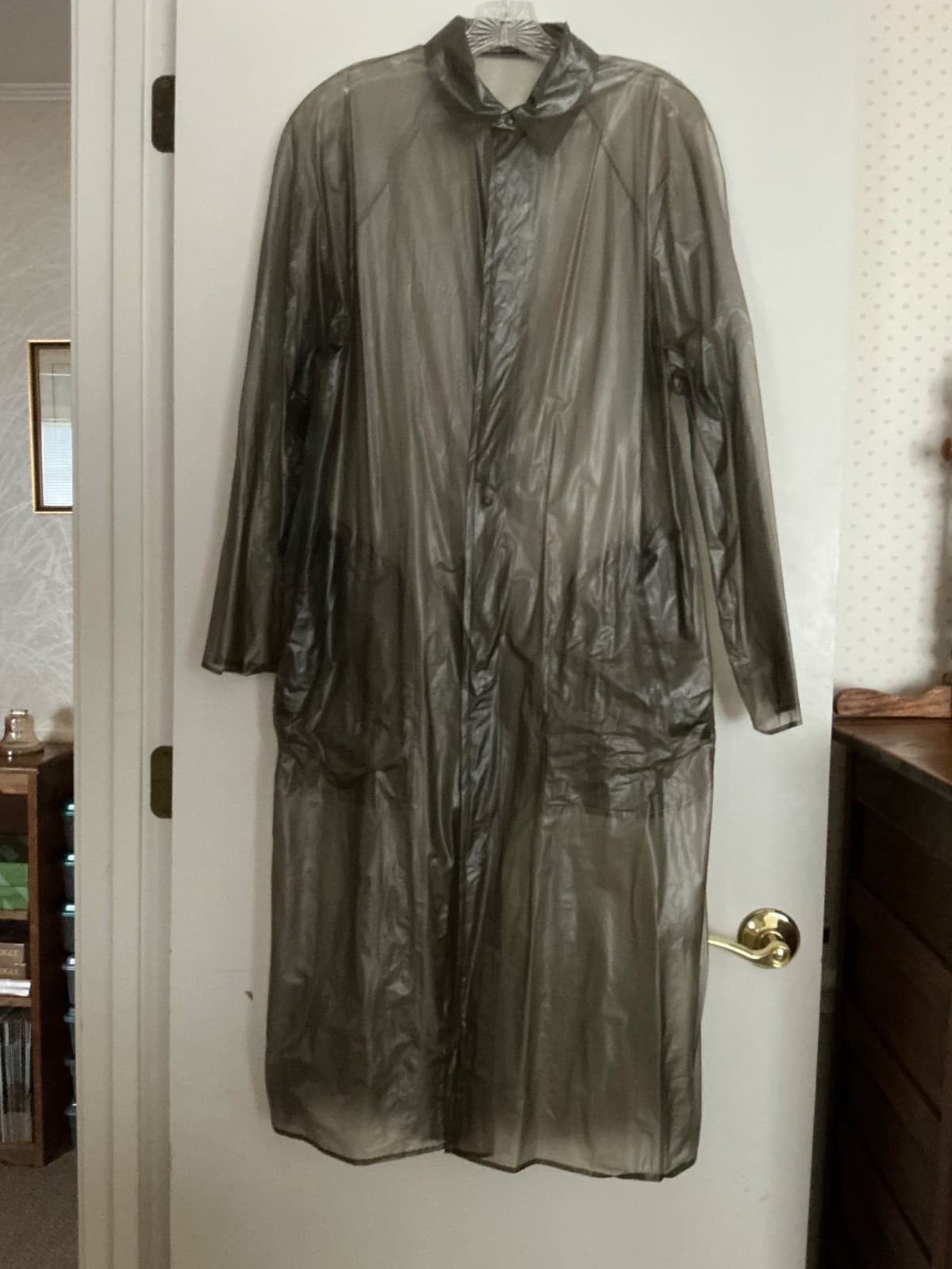 Vintage 1950s Bakelite Krene Vinyl Transparent Raincoat Slicker Almar Mfg Sz S