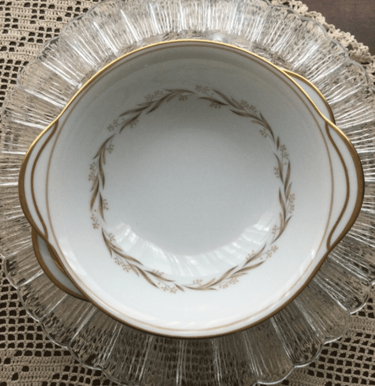 Noritake China 6” Cereal Dessert Bowls w/ Handles Laurel #5903 Gold Rim Set of 6