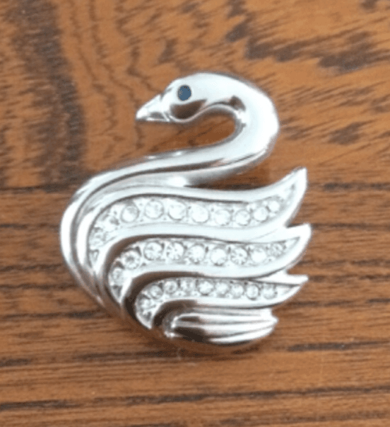 Krementz Sterling Silver Swan Pin Brooch Rhinestones HTF