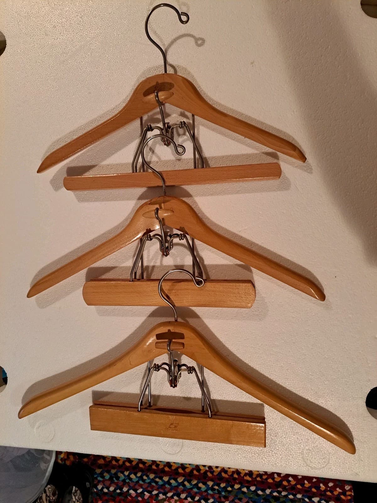 SETWELL Lot Of 3 Vintage 17"-20” Heavy Duty Wooden Suit Coat / Pant Hangers USA