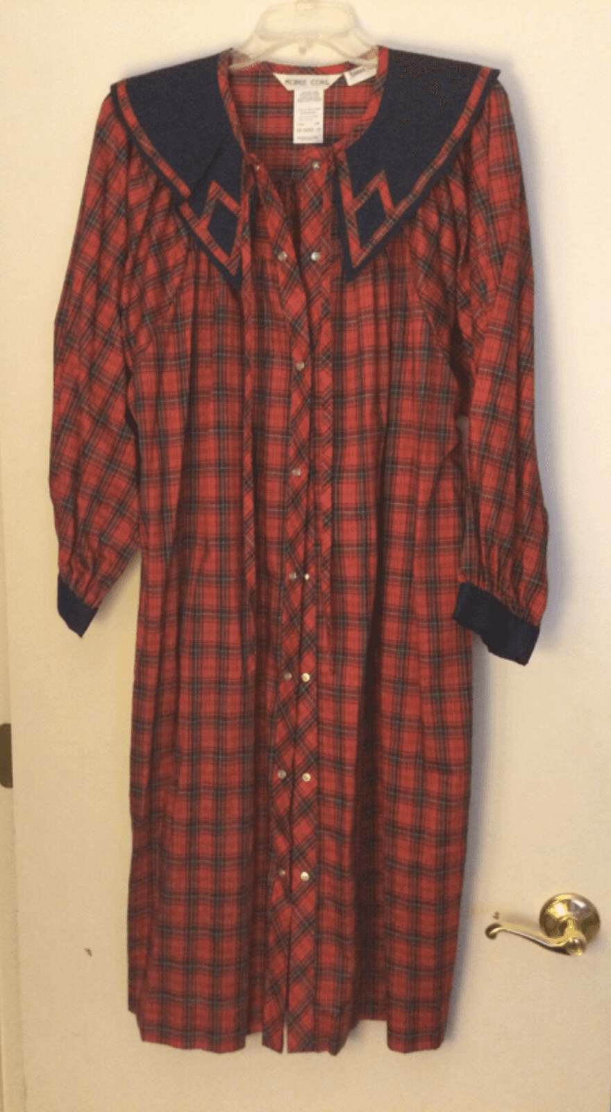 MODELS COAT Red Plaid House Dress Nightgown Snap Front Robe Sz 18 Neiman Marcus