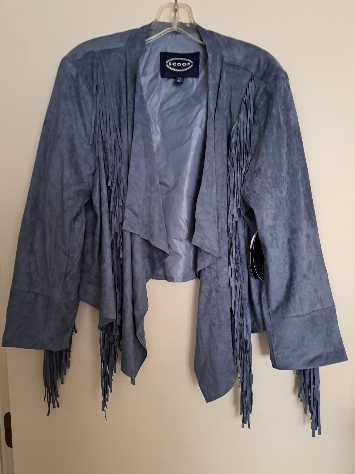 Scoop Vegan Fringed Western Open Short Jacket Women's XXL Blue Faux Suede NWT