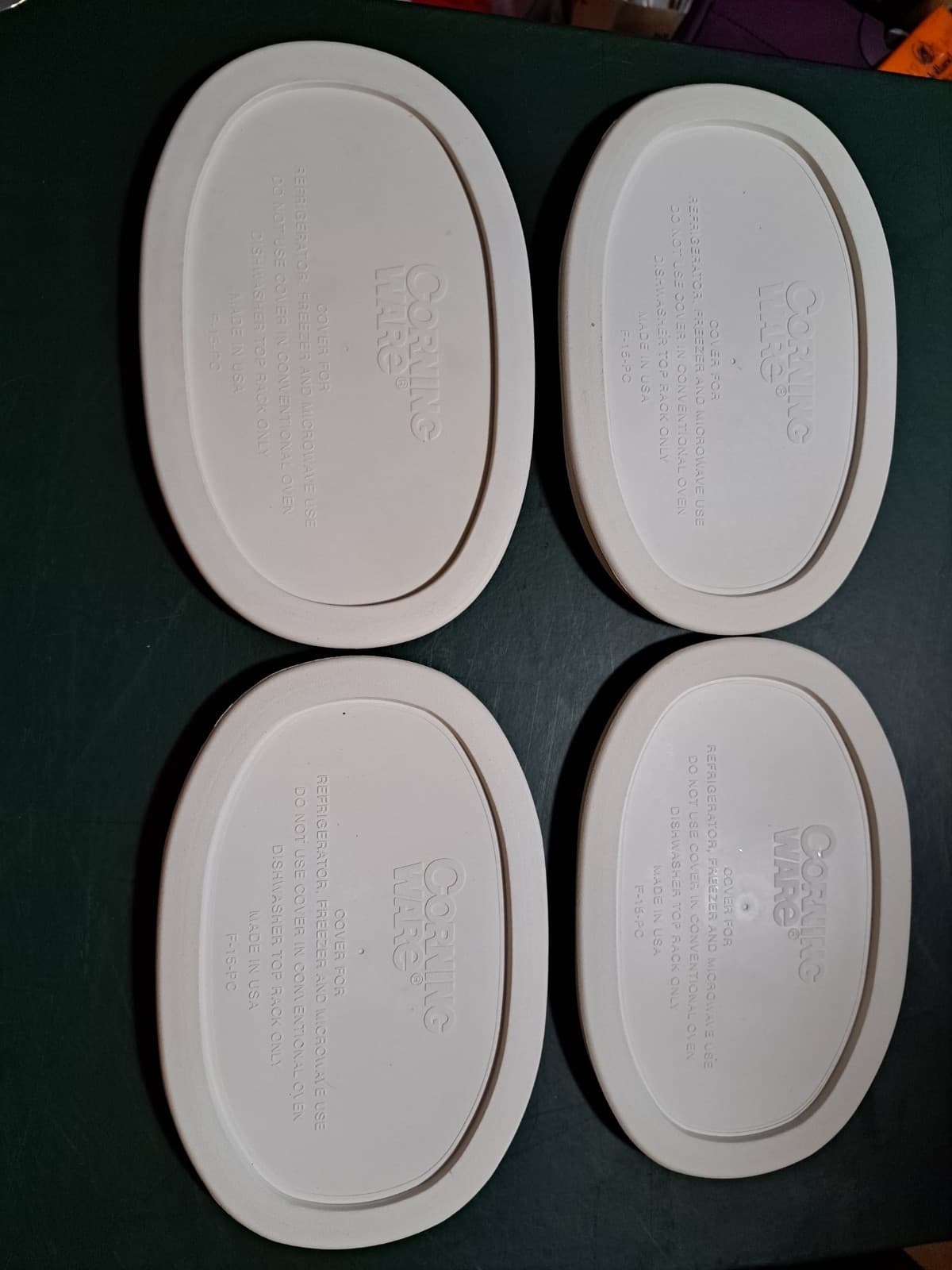 Corning Ware French White Plastic F-15-PC Oval Casserole Lid Only Lot Of 4 USA