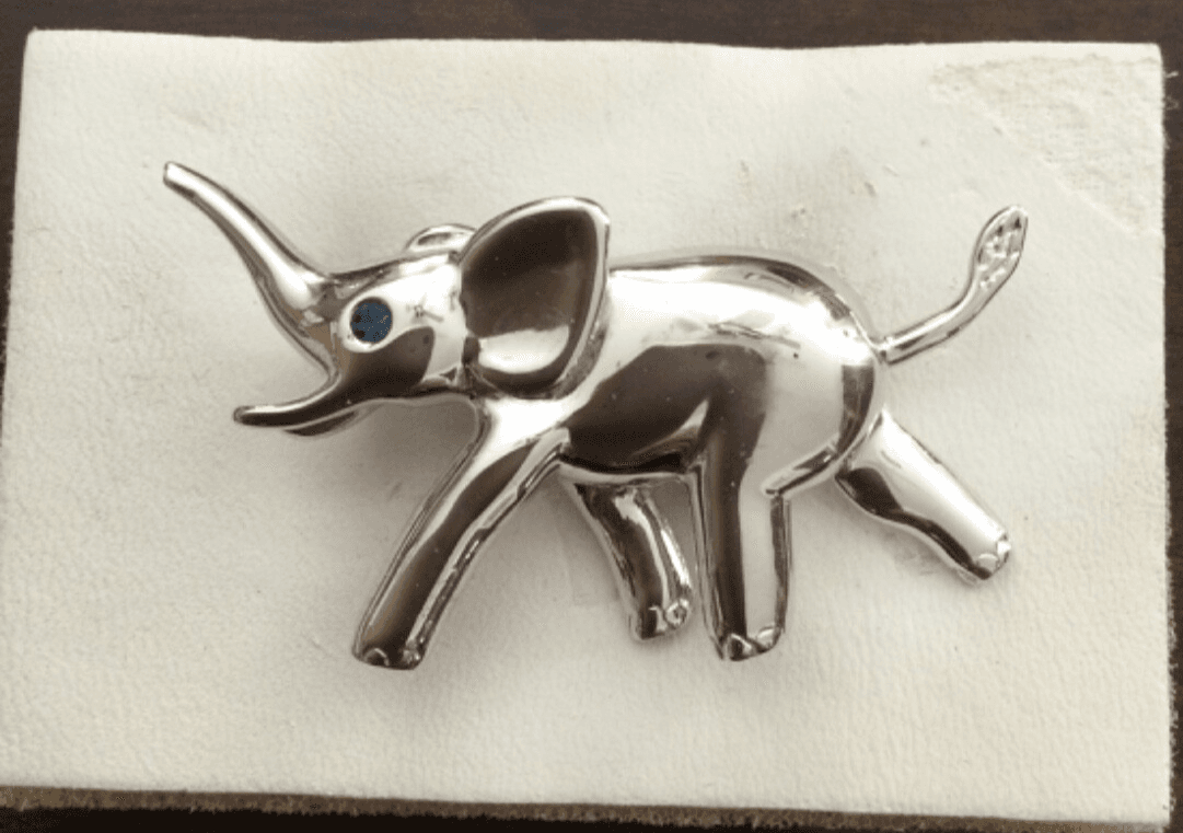 Krementz Elephant Brooch Sterling Silver Pin Blue Rhinestone Raised Trunk RARE