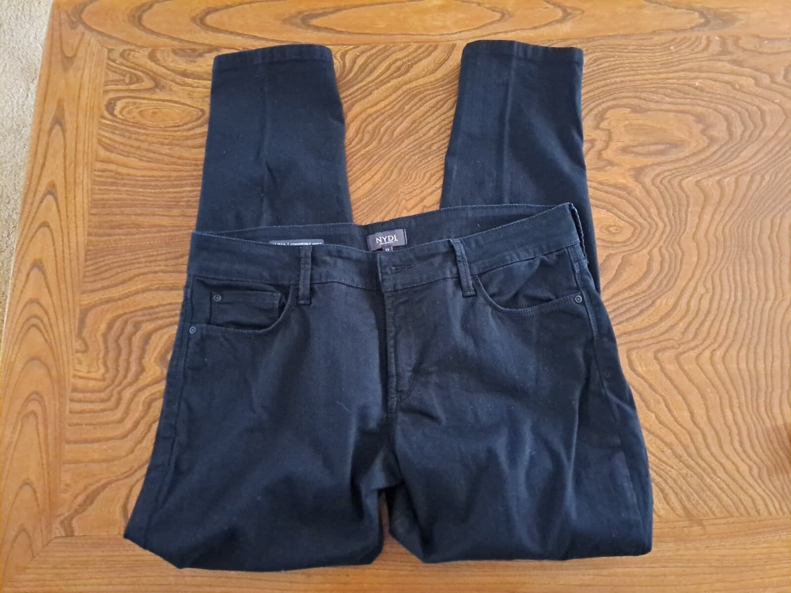 NYDJ sz 12 Alina Convertible Skinny Ankle Jeans Black 5 Pocket Stretch 35 x 28