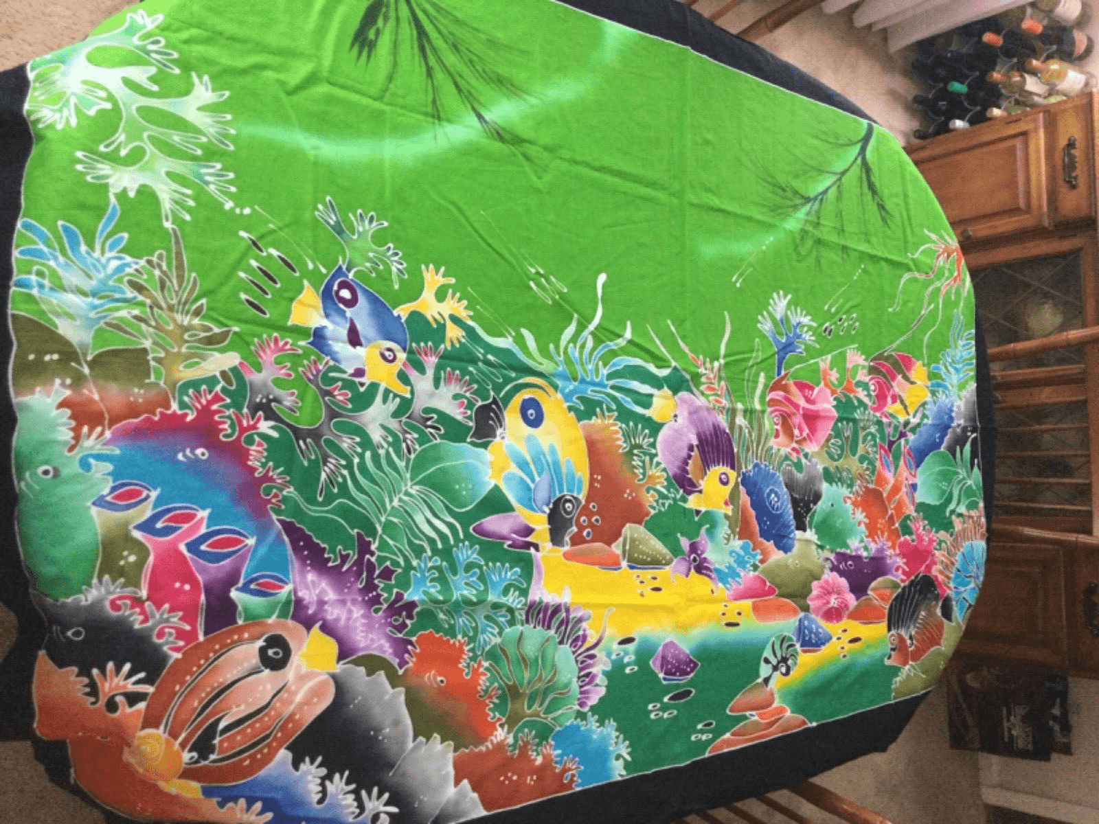 Batik Painted Coral Reef Fish Pareo Sarong Shawl 45x70 Tablecloth Beach Wrap