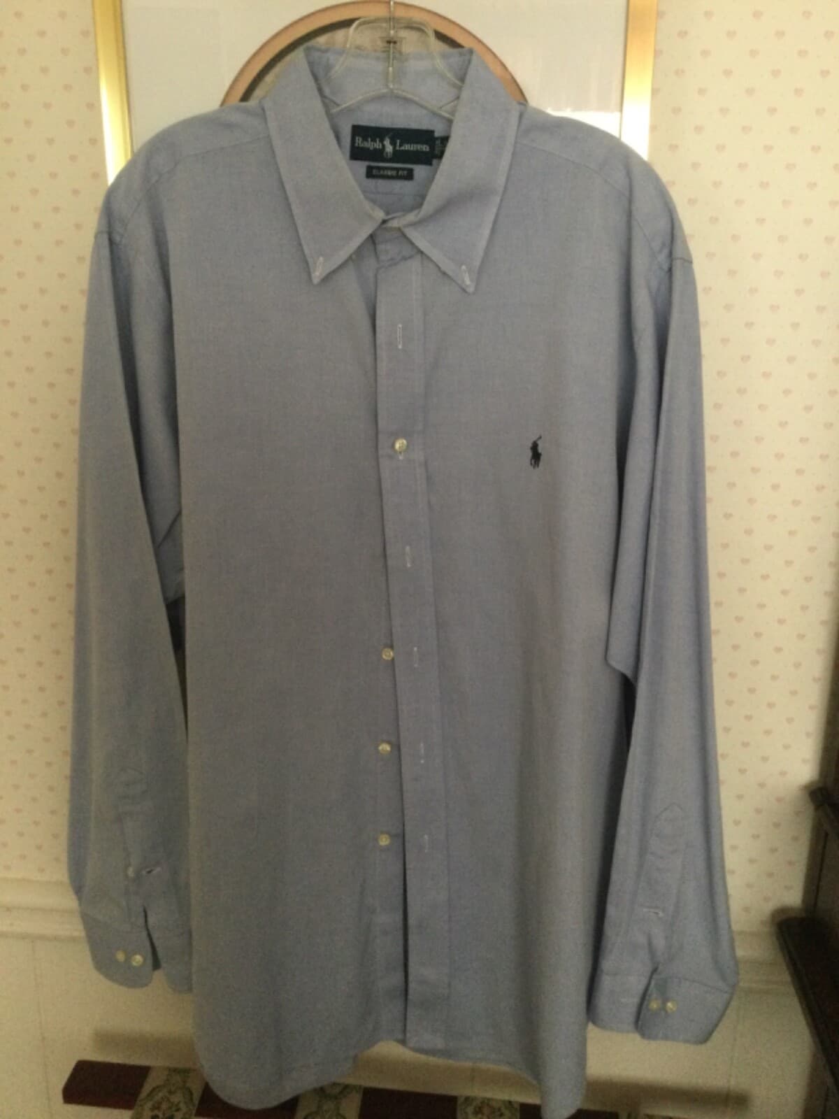 Ralph Lauren Long Sleeve Classic 17 34/35 Oxford Button Shirt Blue Dress Cotton