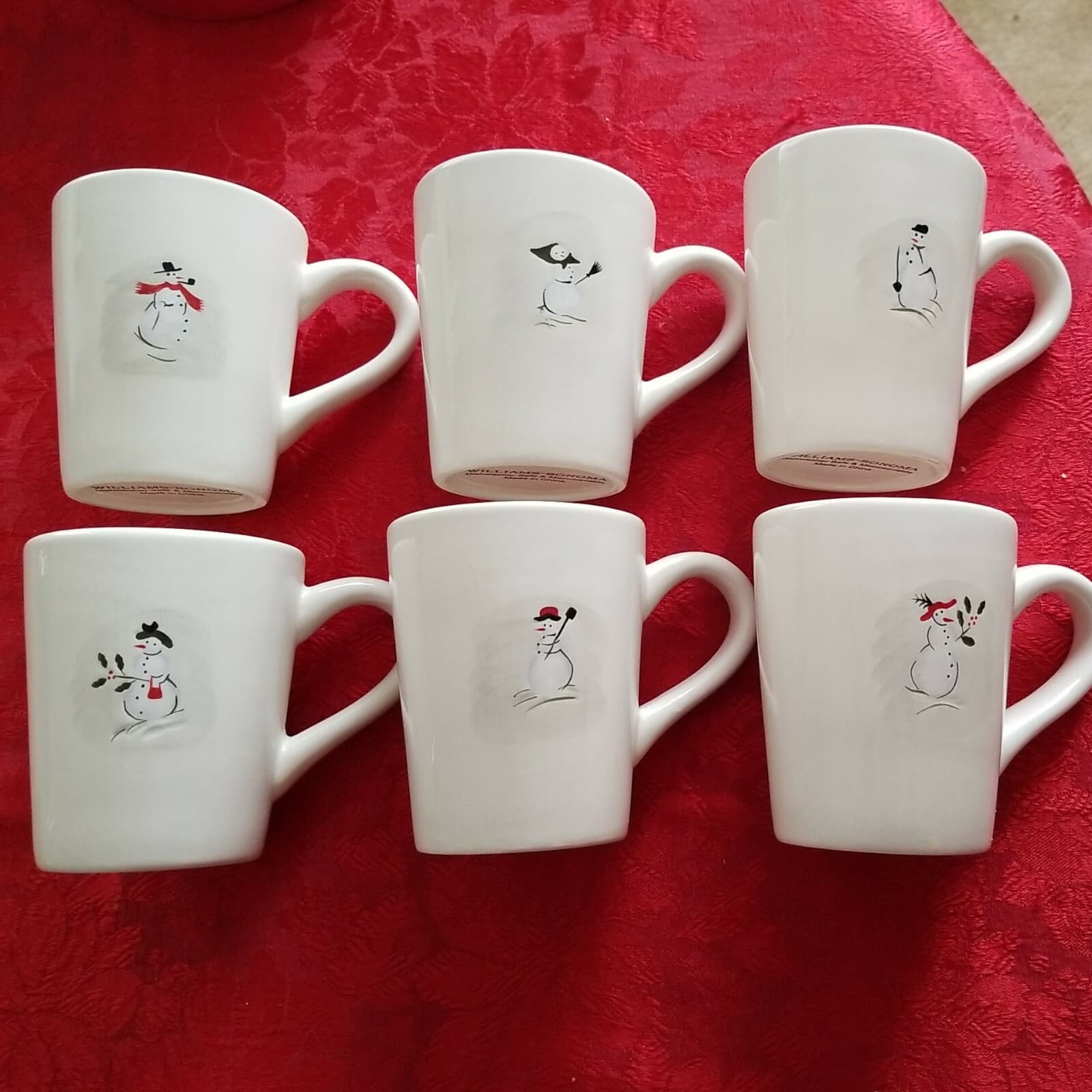 Williams-Sonoma 2003 Assorted Snowman Coffee Hot Cocoa Cups Mugs Boxed Set NIB