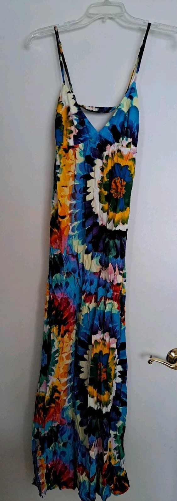 Twenty One Adjustable Spaghetti Strap V Neck Maxi Sundress Sz L Tie-dye