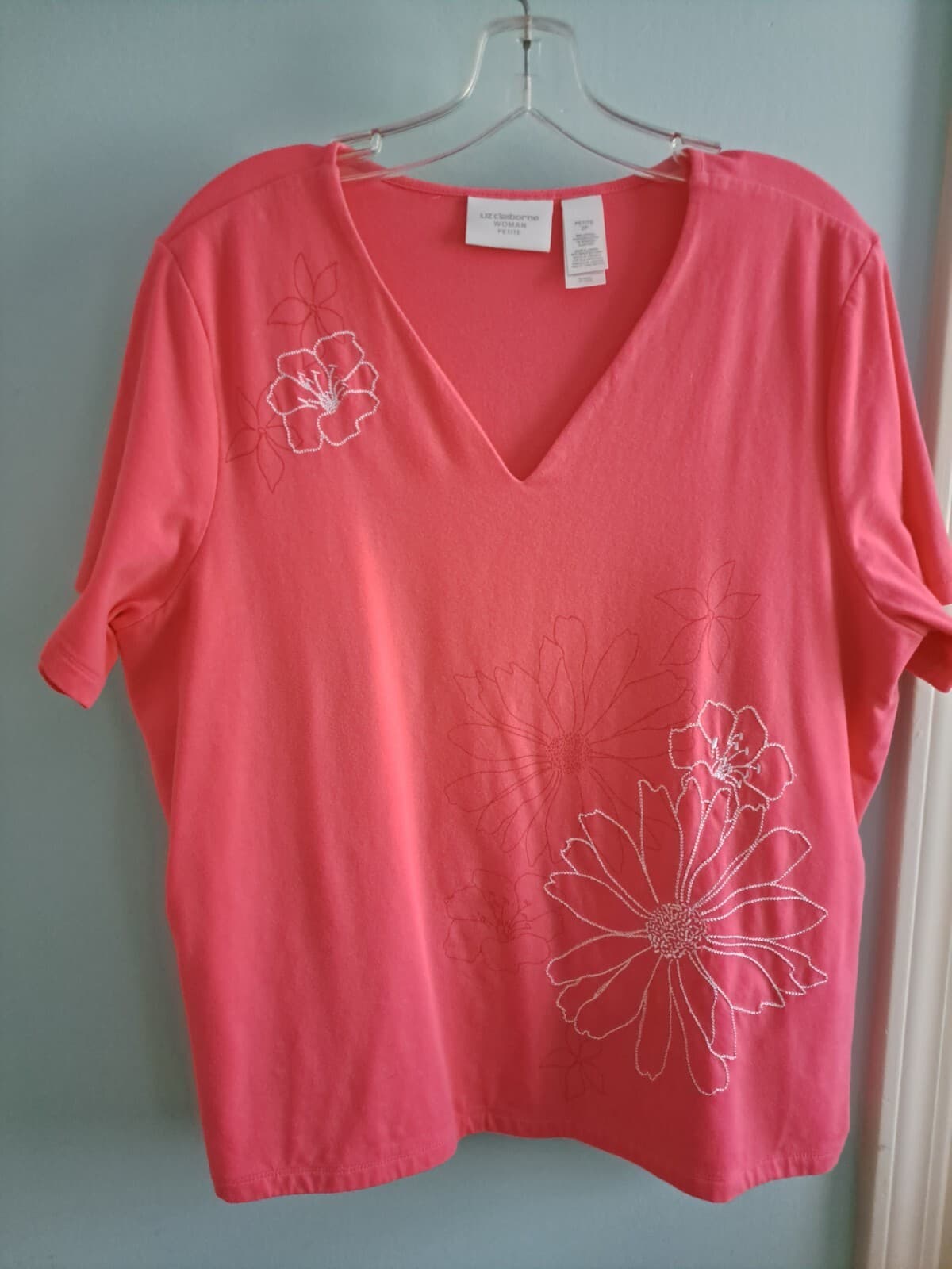 Liz Claiborne Women's Petite 2P Pink V-Neck Short Sleeve Casual T-Shirt Top 2XP