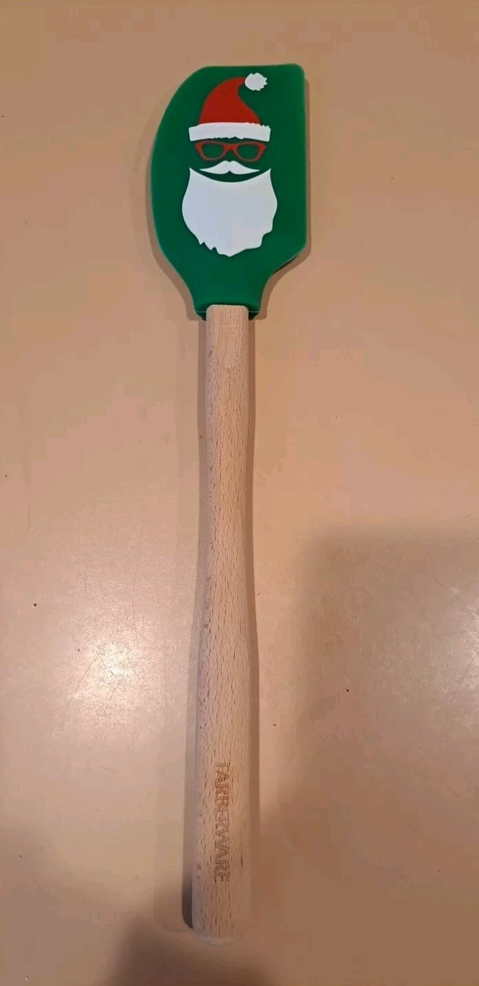 Farberware Santa Face Silicone Head Scraper Spatula Mixer Wood Handle