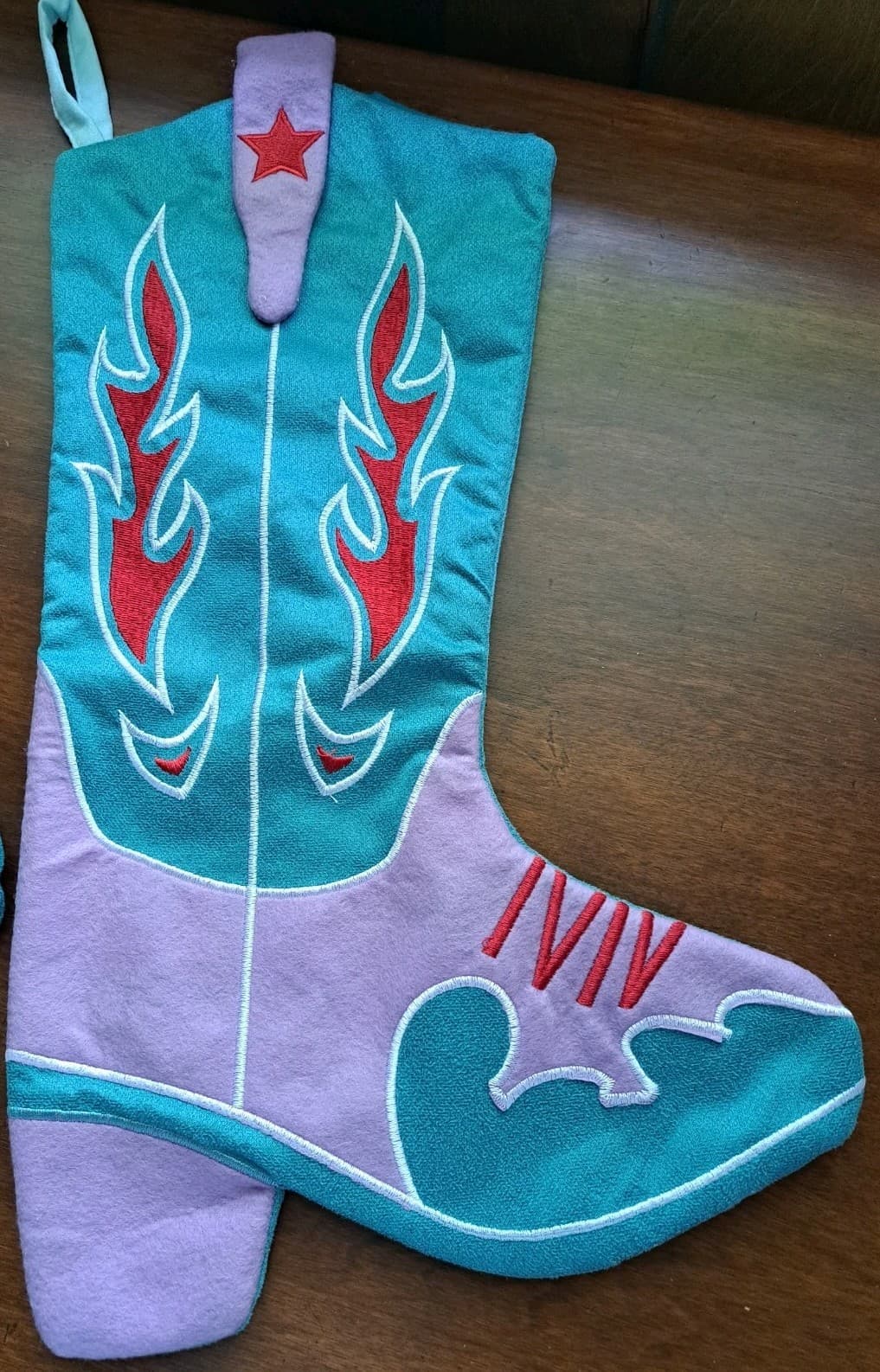 TOO CUTE!! Cowboy Boot Shaped Christmas Stocking Turquoise, Purple, Red