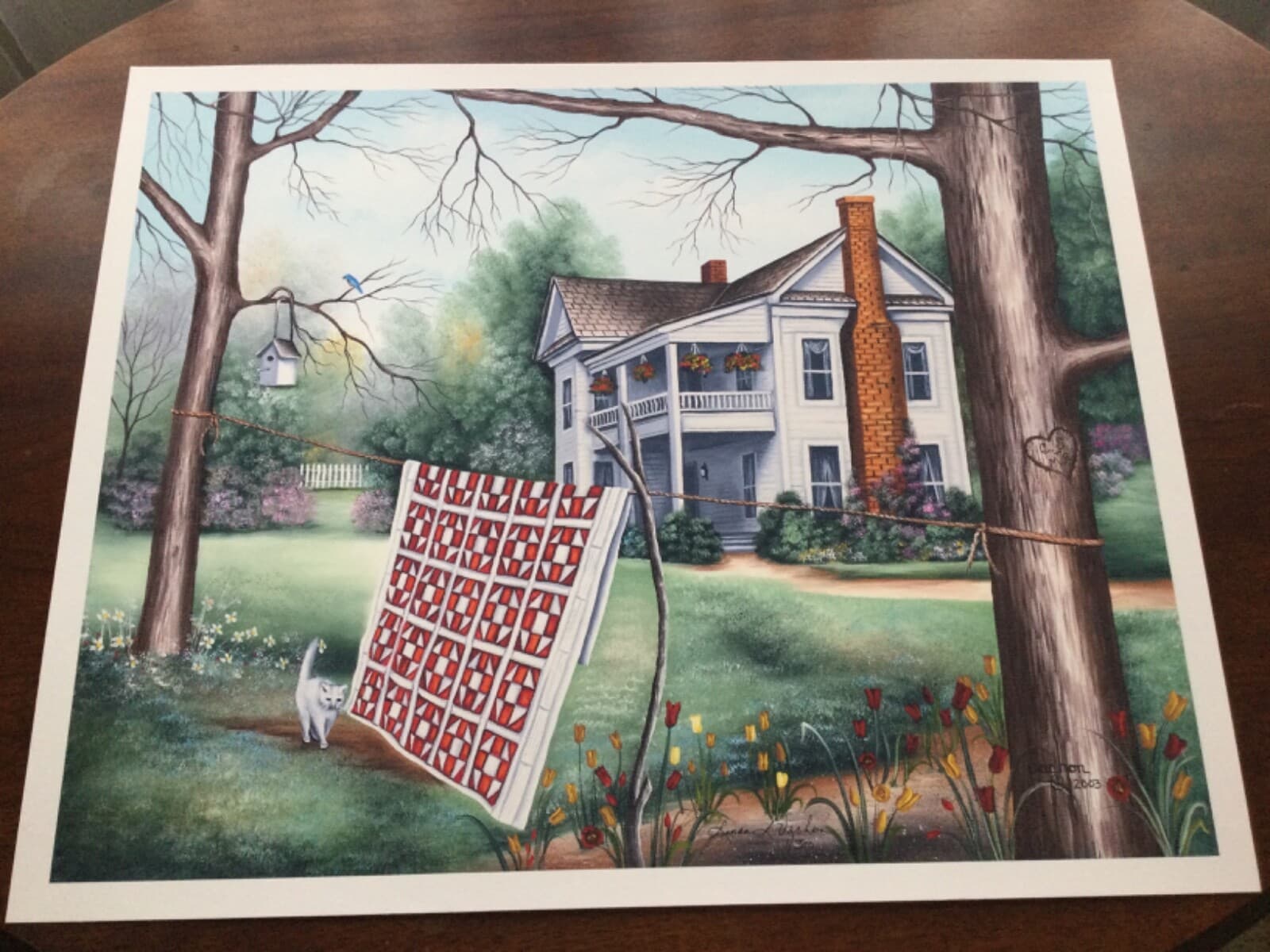 LINDA L. VACHON Signed Porched House with Quilt Drying 17 x 21 Art Print 1/300