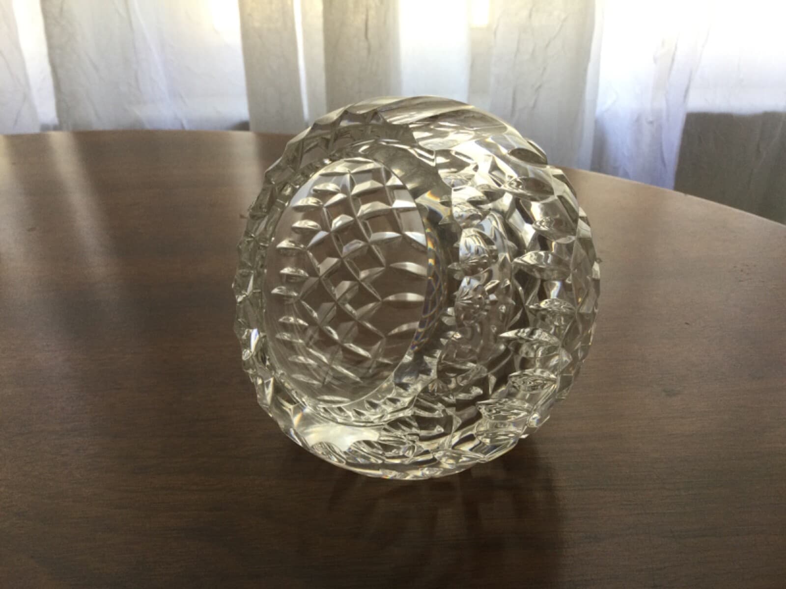 Cut Crystal Glass Rose Flower Bud Bowl Vase Angled Top Open Sphere Ashtray Dish