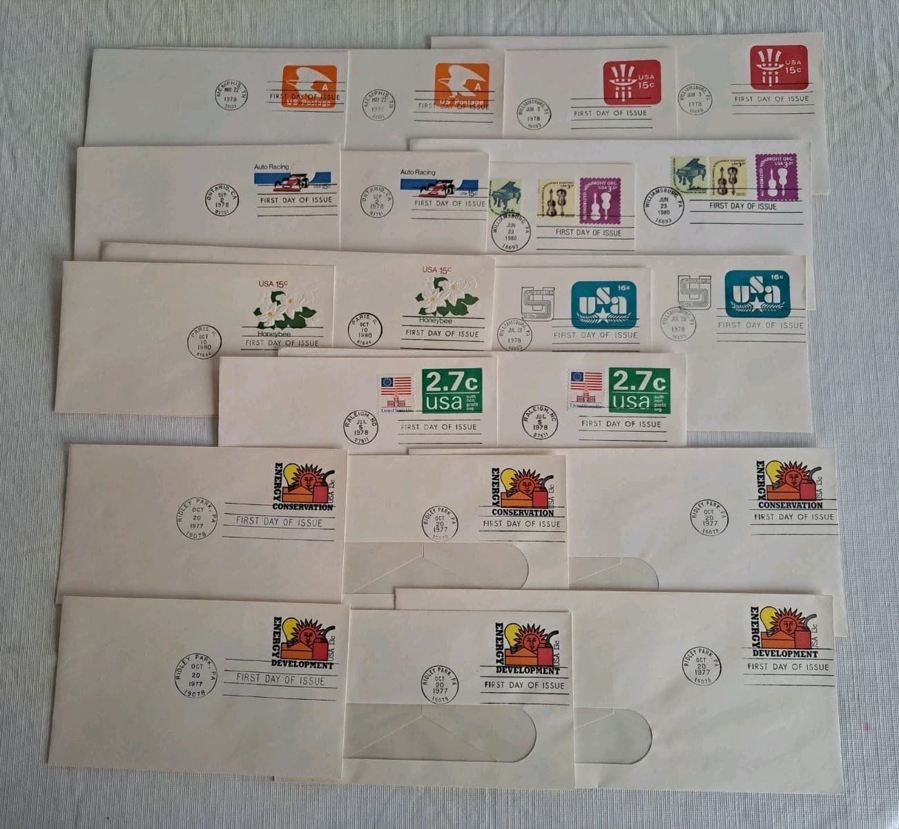 20 First Day of Issue Covers US Stamps on Envelopes Lot 579-581 584-587 590 599