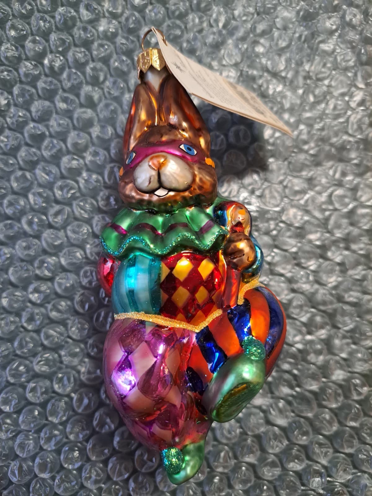 Radko 1999 Mask Hare Bunny Rabbit Ornament Harlequin Jester Colorful Clown w/Tag